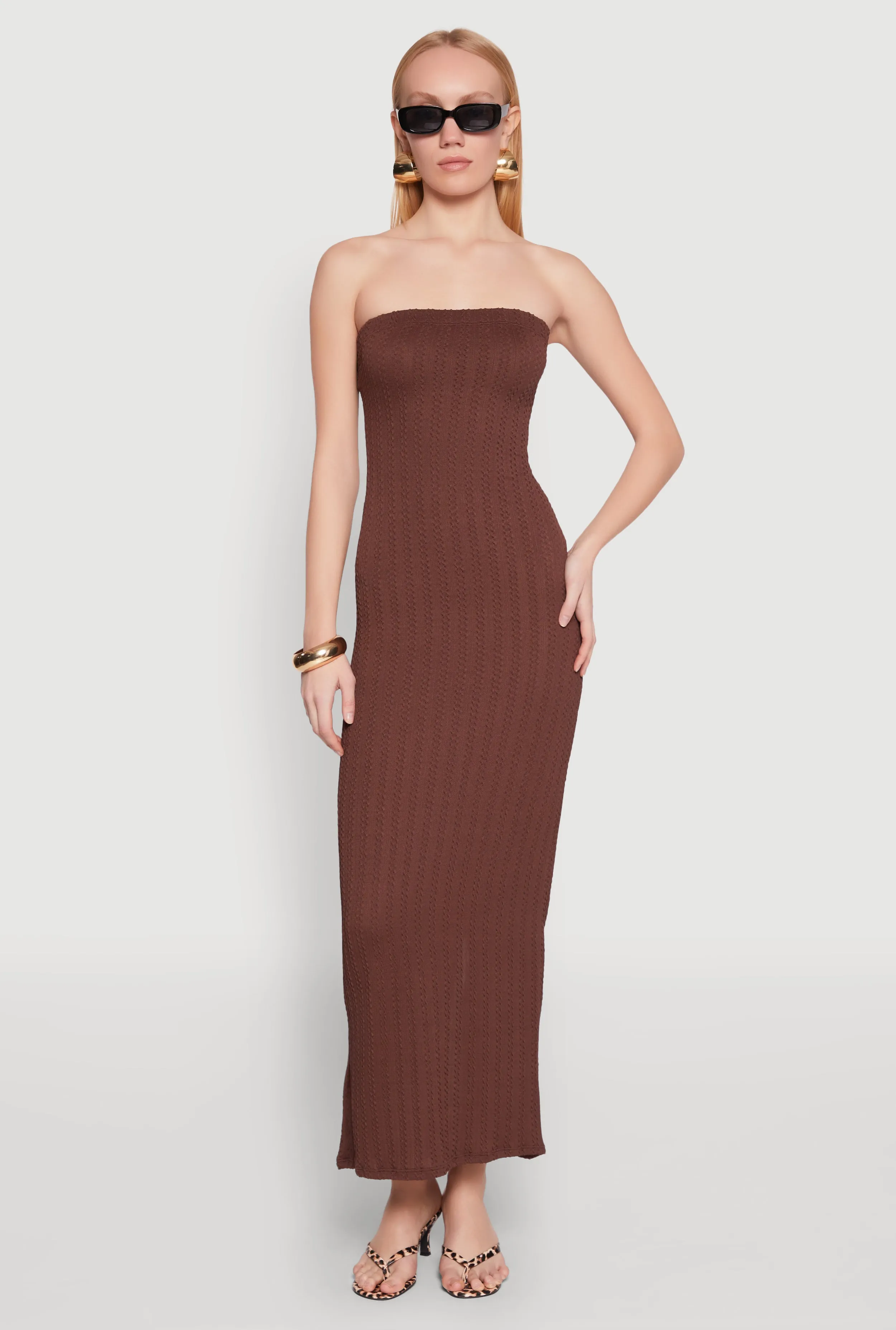 Textured Knit Back Slit Maxi Tube Dress sold by Rainbow product image thumbnail 2