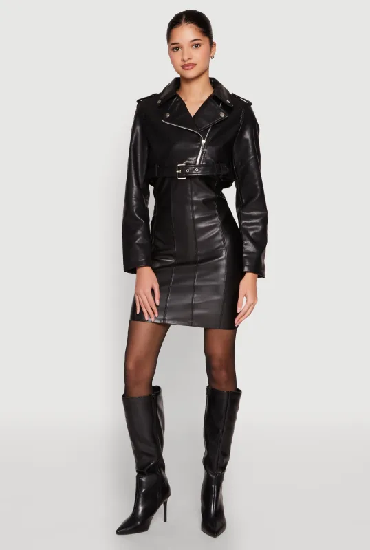 Daisy Faux Leather Belted Front Cropped Moto Jacket sold by Rainbow