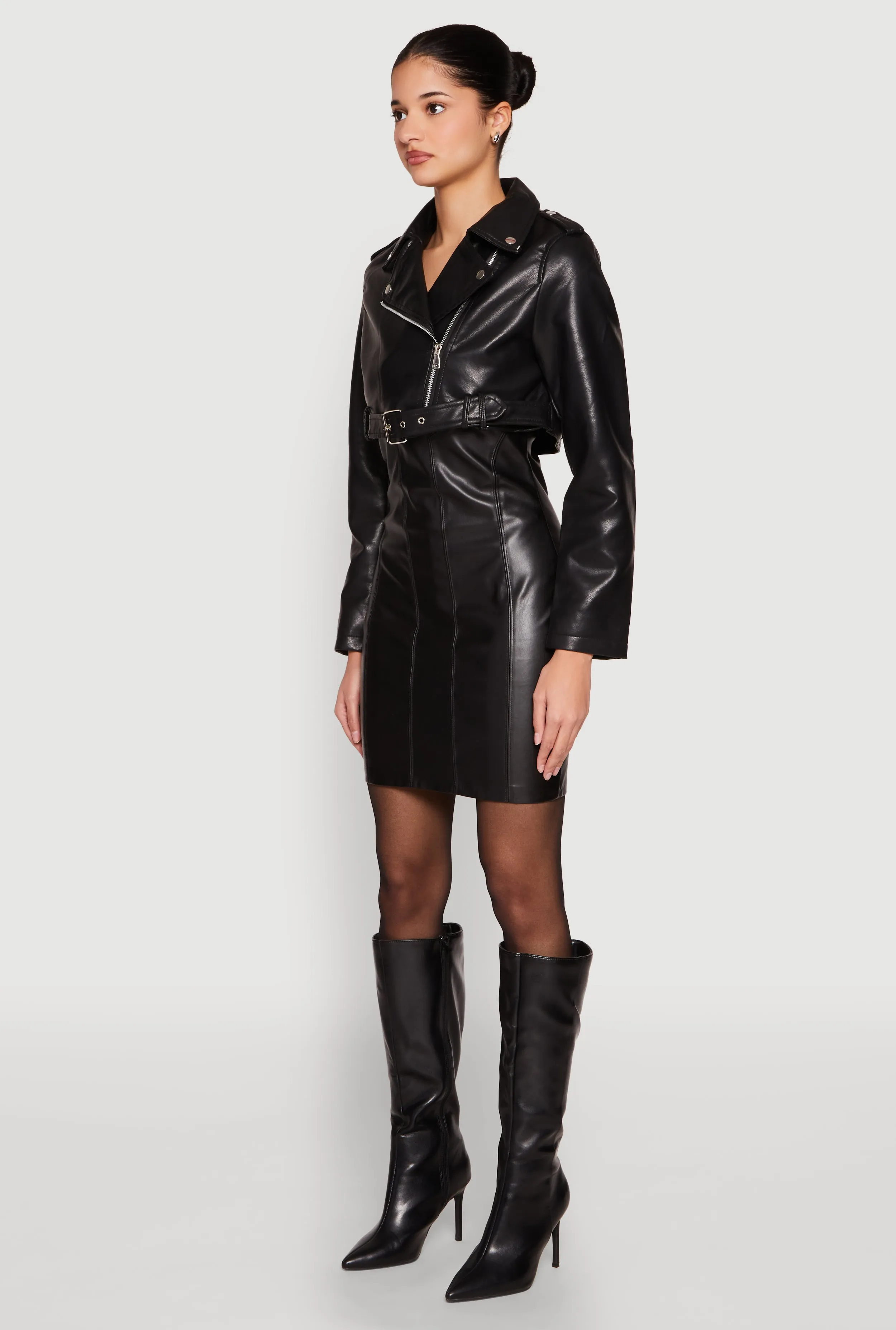 Daisy Faux Leather Belted Front Cropped Moto Jacket sold by Rainbow product image thumbnail 5