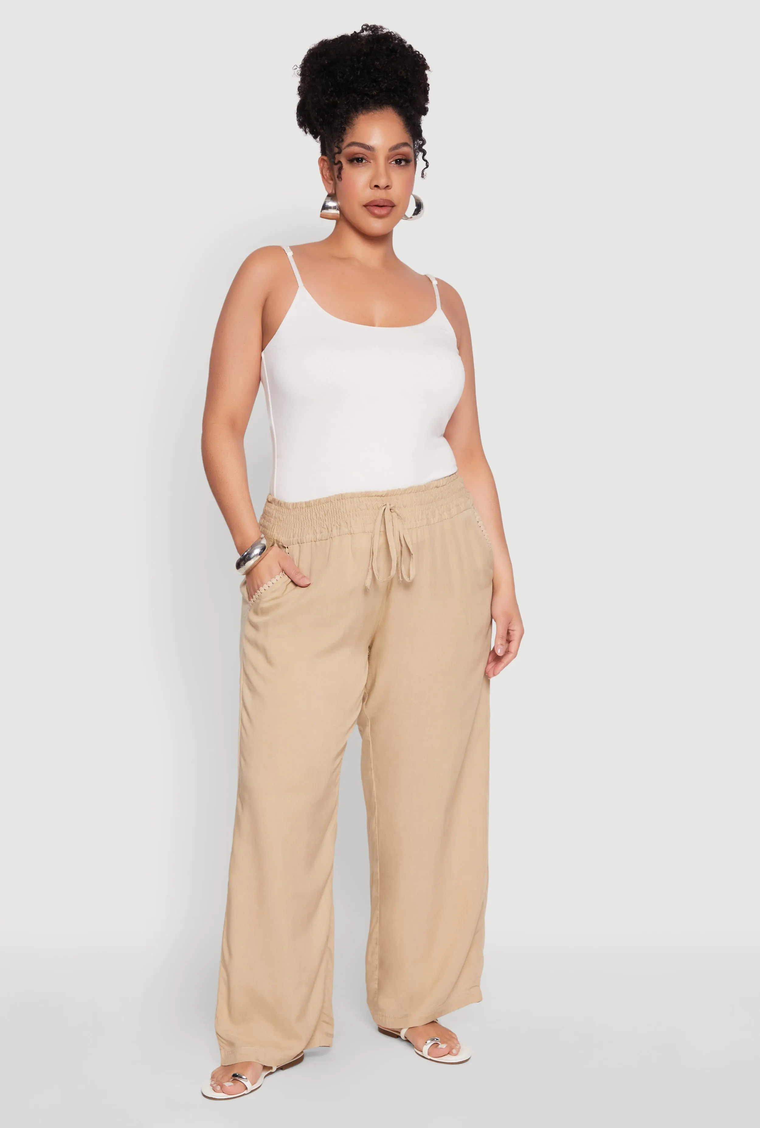 Plus Size Smocked Waist Palazzo Pants sold by Rainbow