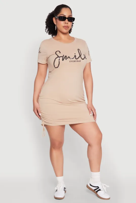 Plus Size Smile Everyday Graphic T Shirt Dress sold by Rainbow