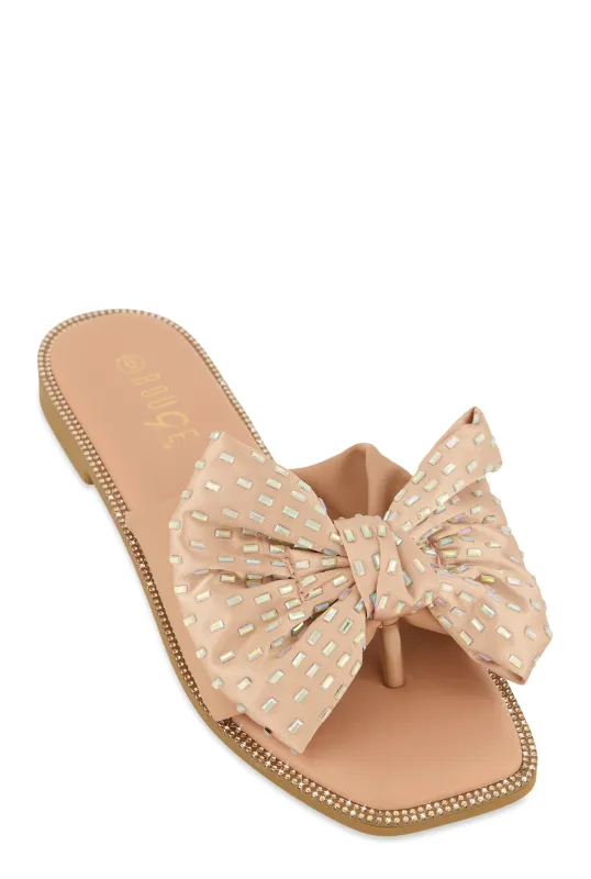 Rhinestone Bow Thong Slide Sandals sold by Rainbow