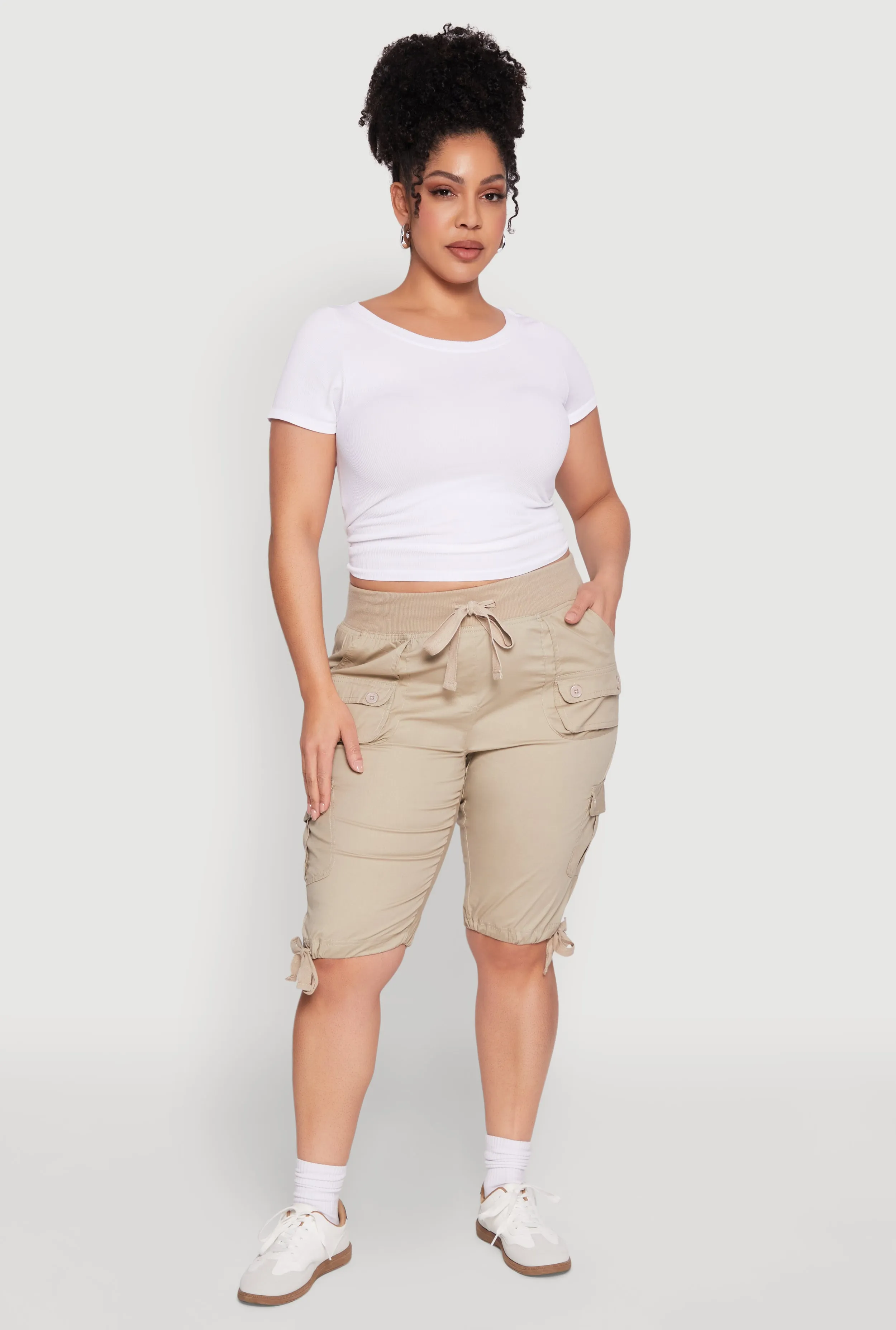 Plus Size Tie Hem Cargo Bermuda Shorts sold by Rainbow