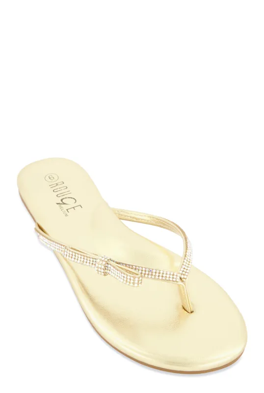 Rhinestone Bow Studded Thong Sandals sold by Rainbow