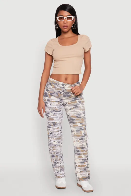 Patch and Repair Distressed Camo Pants sold by Rainbow