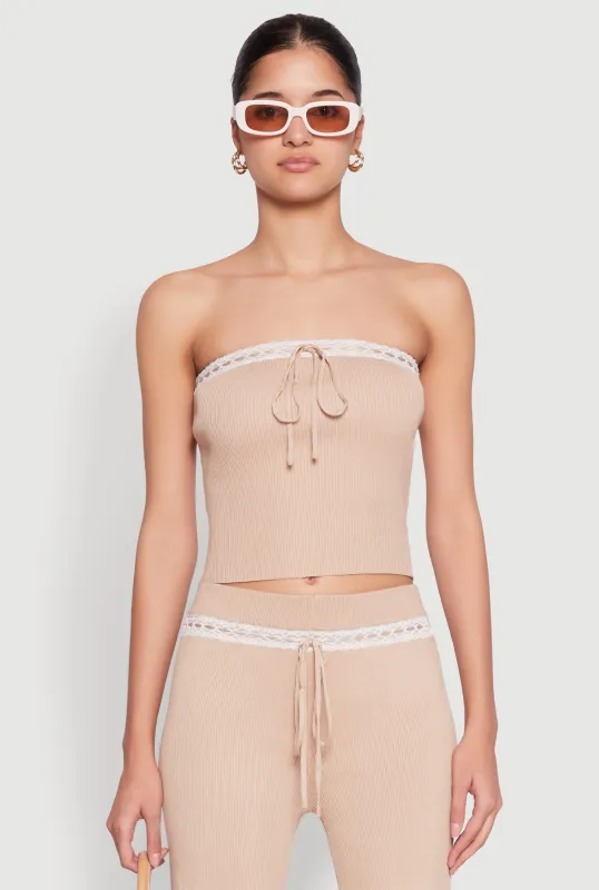 Almost Famous Drawstring Lace Trim Tube Top sold by Rainbow