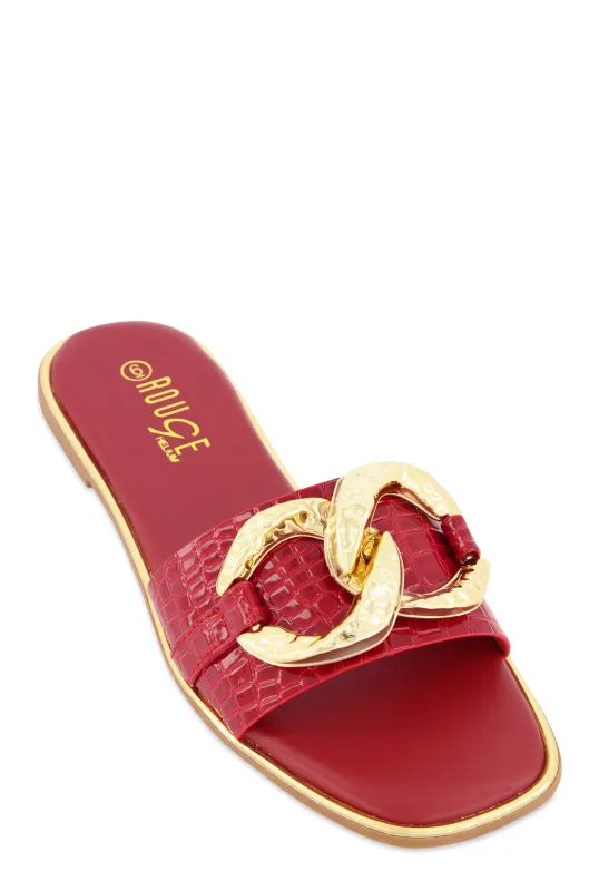 Oversized Chain Detail Band Slide Sandals sold by Rainbow