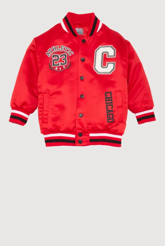 Little Boys Chenille City Graphic Patch Bomber Jacket sold by Rainbow