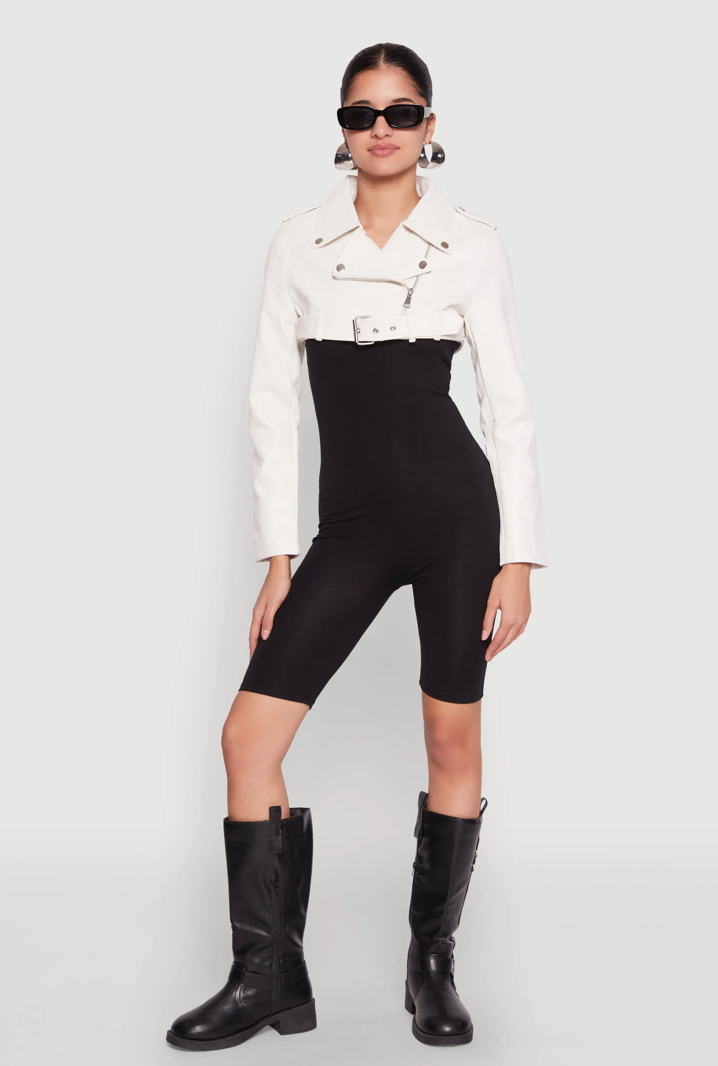 Daisy Faux Leather Belted Front Cropped Moto Jacket sold by Rainbow