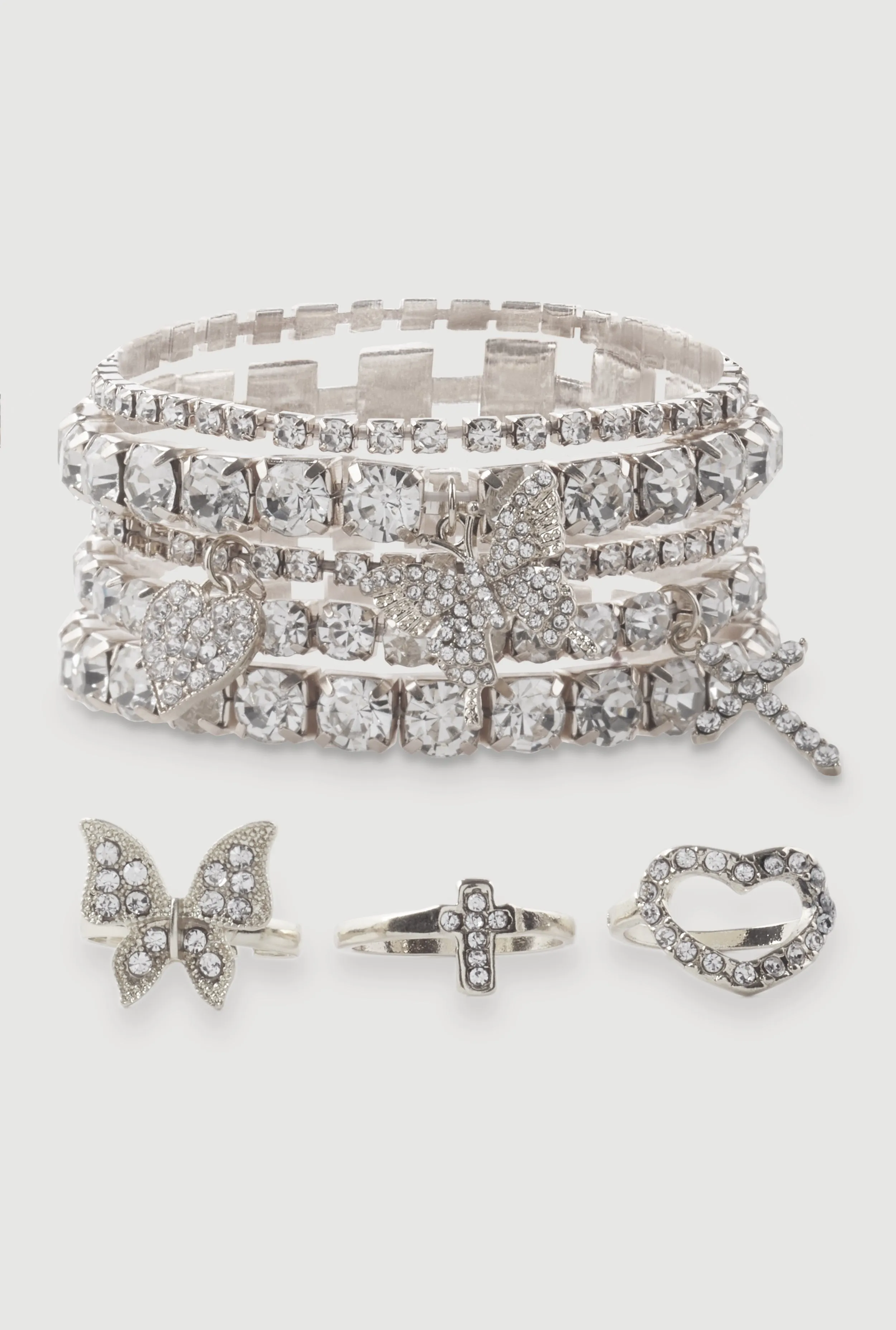 Cubic Zirconia Charm Stretch Bracelets with Rings sold by Rainbow