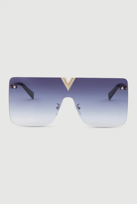 Rhinestone Ombre Lens Shield Sunglasses sold by Rainbow