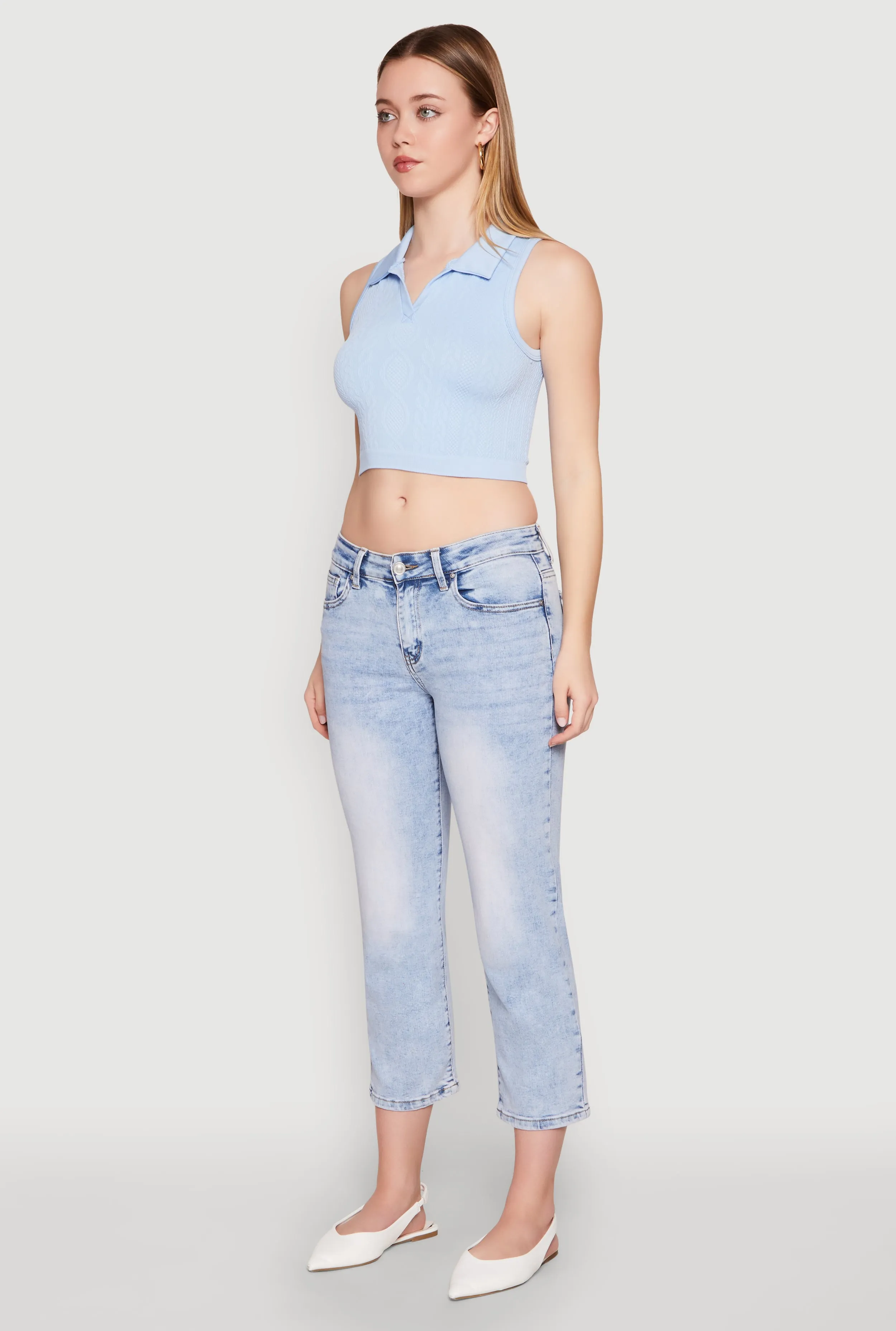 Seamless Cable Knit Polo Crop Top sold by Rainbow product image thumbnail 5