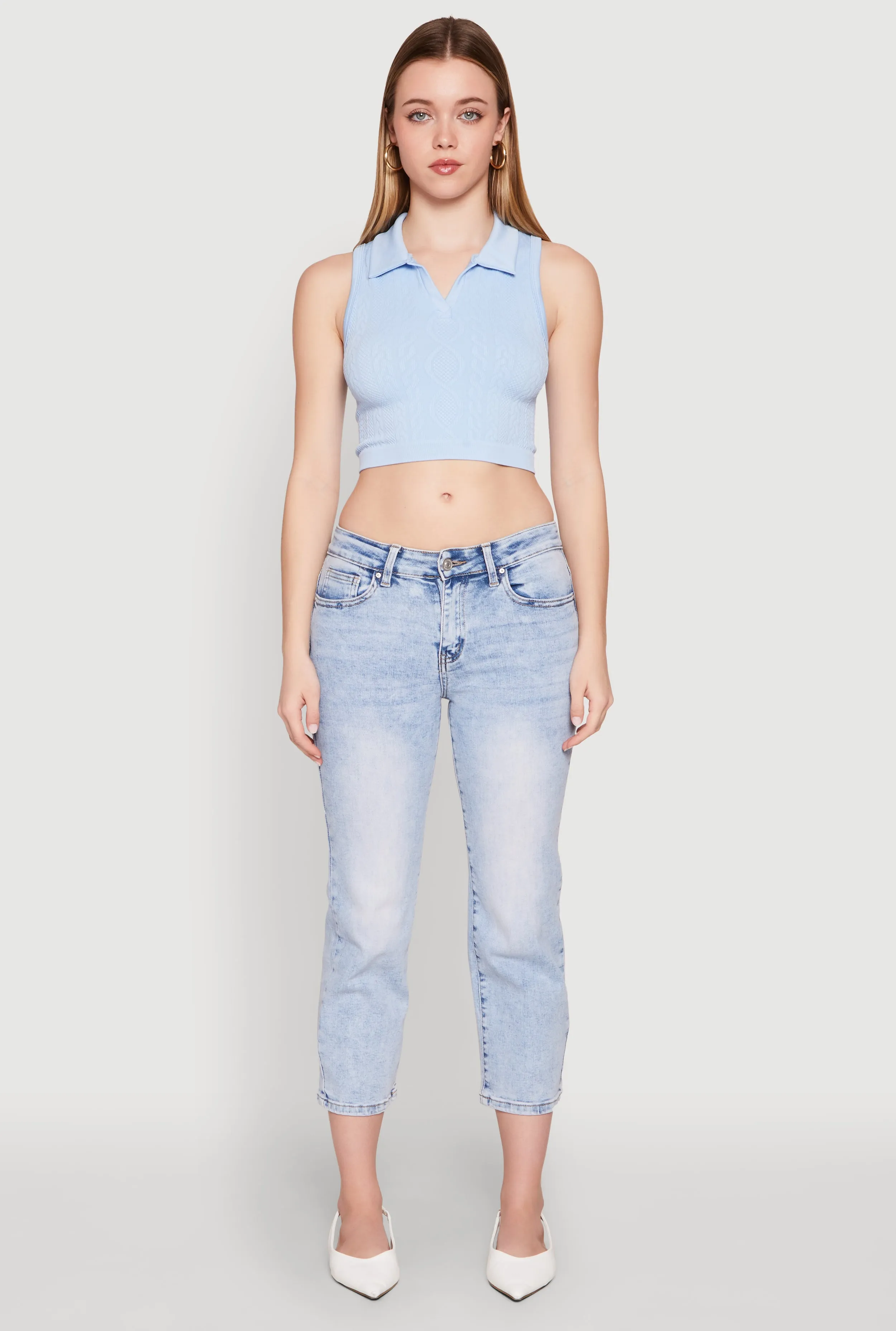 Seamless Cable Knit Polo Crop Top sold by Rainbow