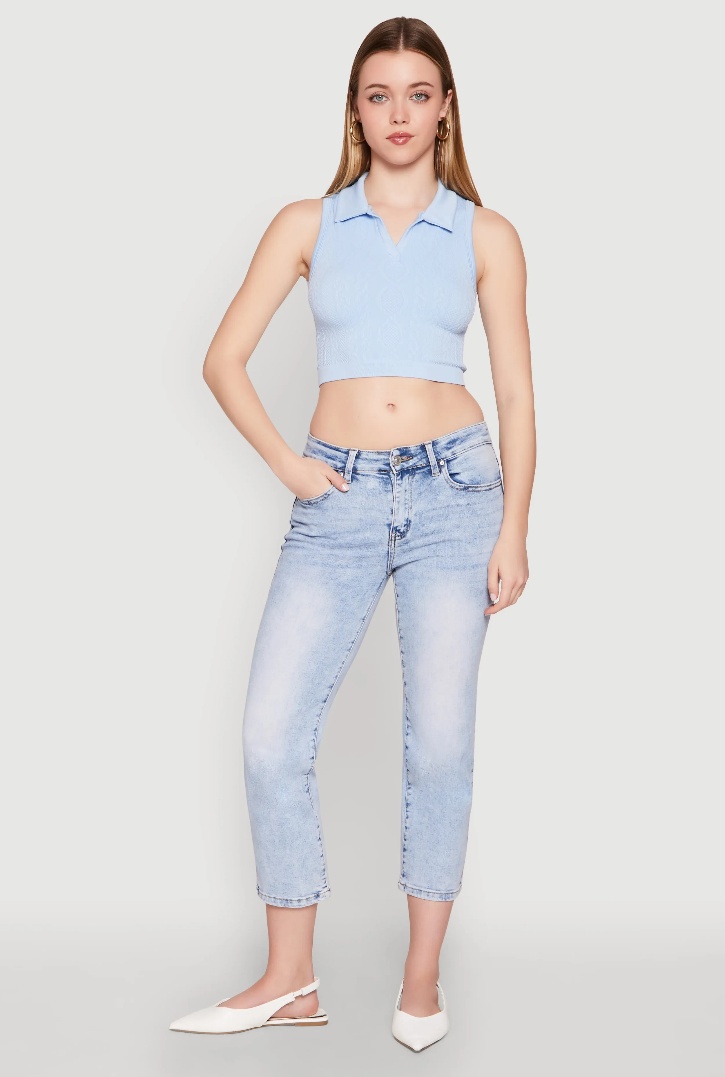 Seamless Cable Knit Polo Crop Top sold by Rainbow product image thumbnail 3