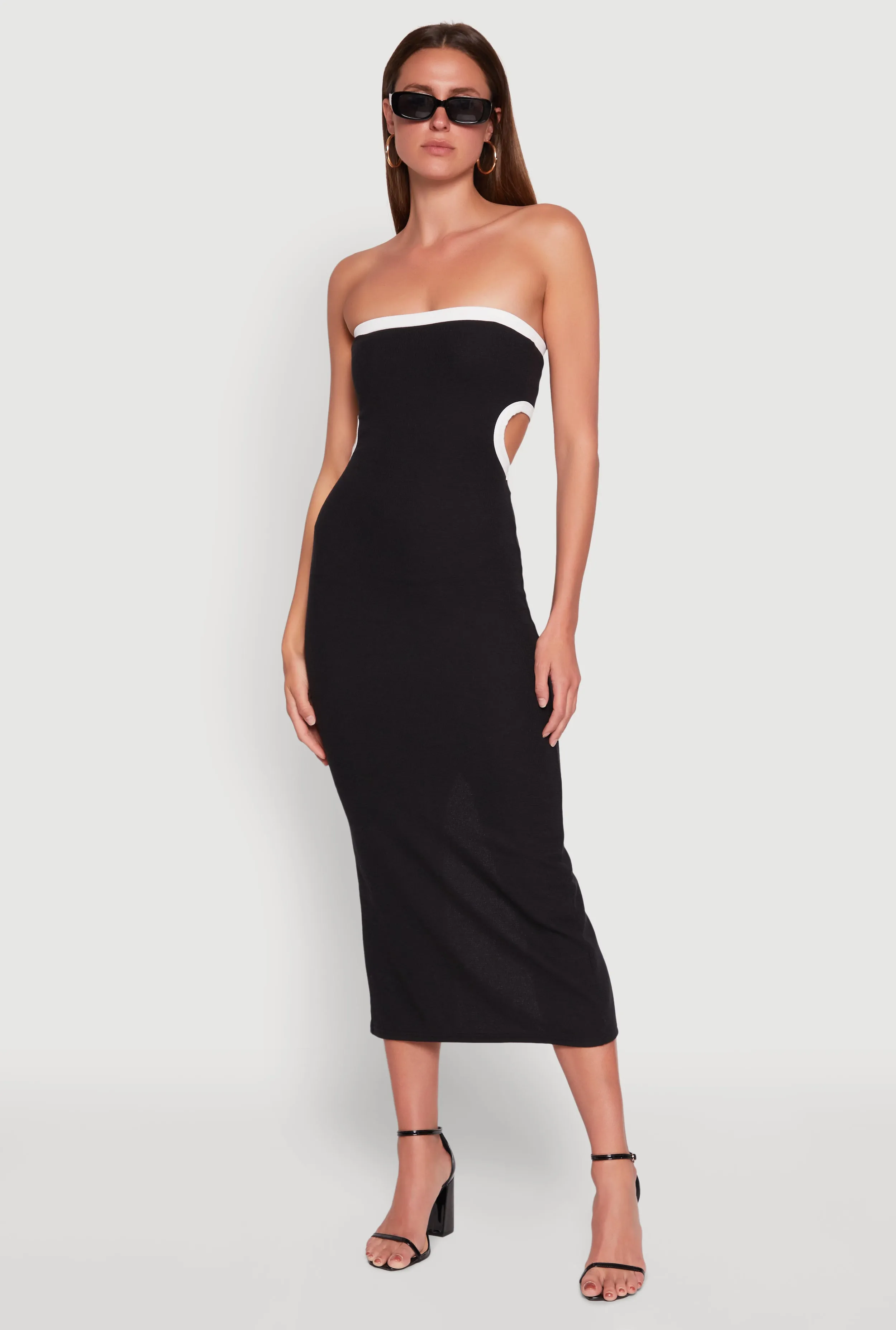 Contrast Trim Cut Out Back Tube Dress sold by Rainbow