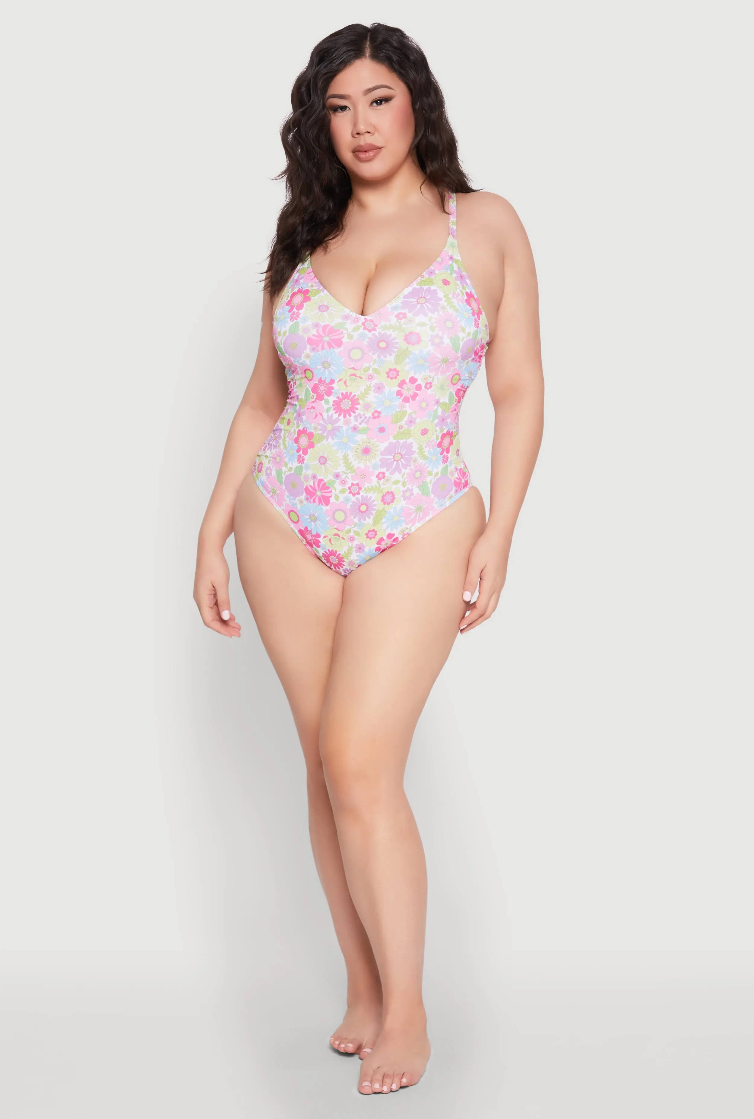Plus Size Flower Print One Piece Swimsuit sold by Rainbow