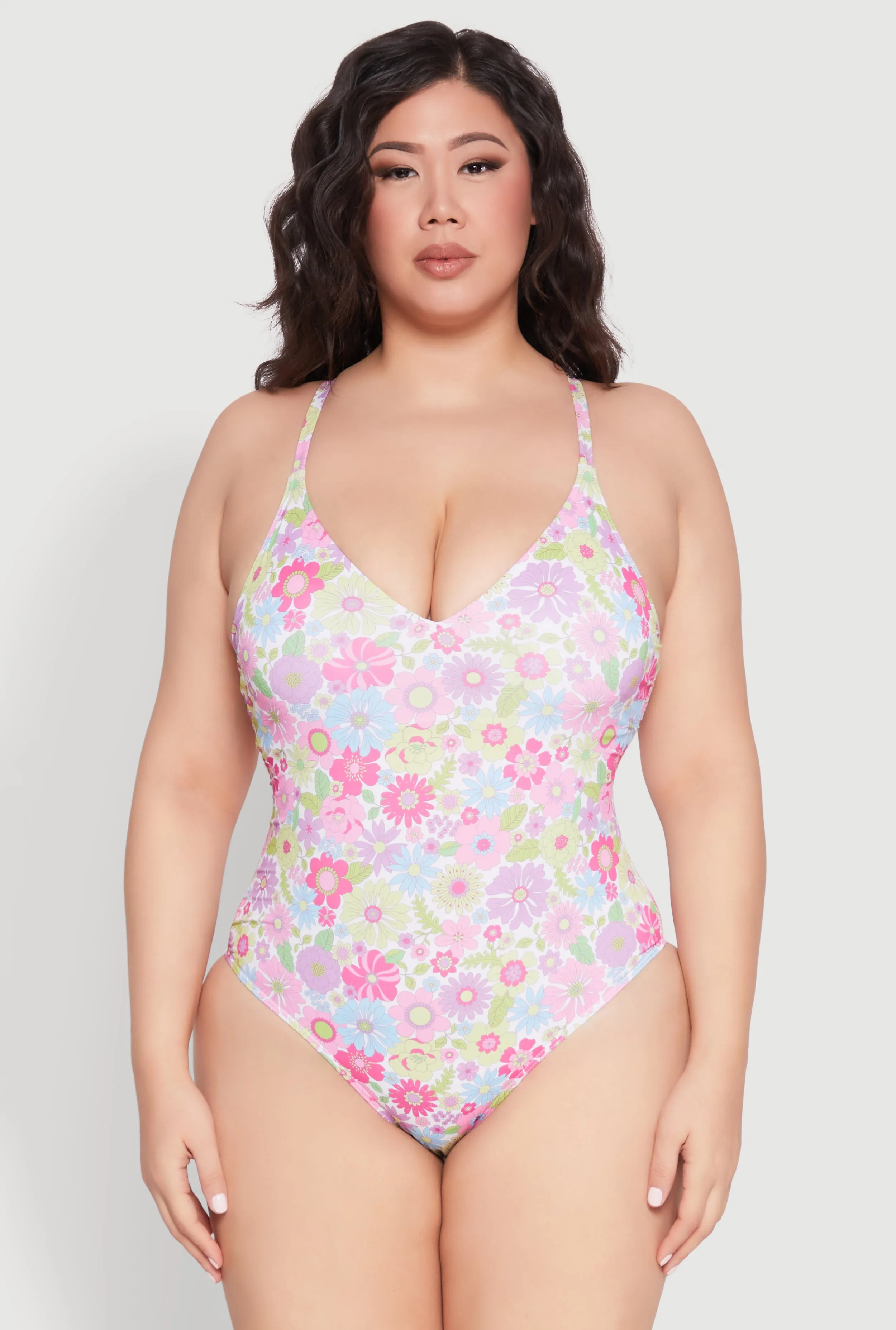 Plus Size Flower Print One Piece Swimsuit sold by Rainbow product image thumbnail 2