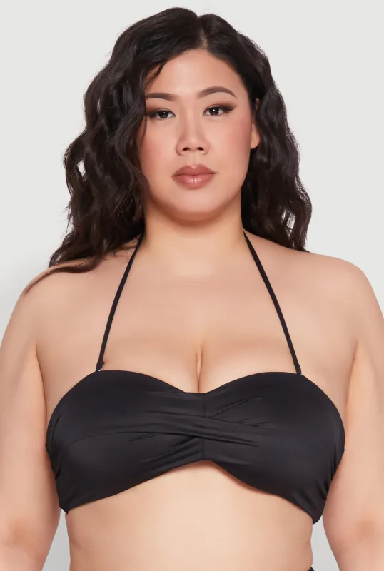 Plus Size Twist Front Bandeau Swim Bikini Top sold by Rainbow