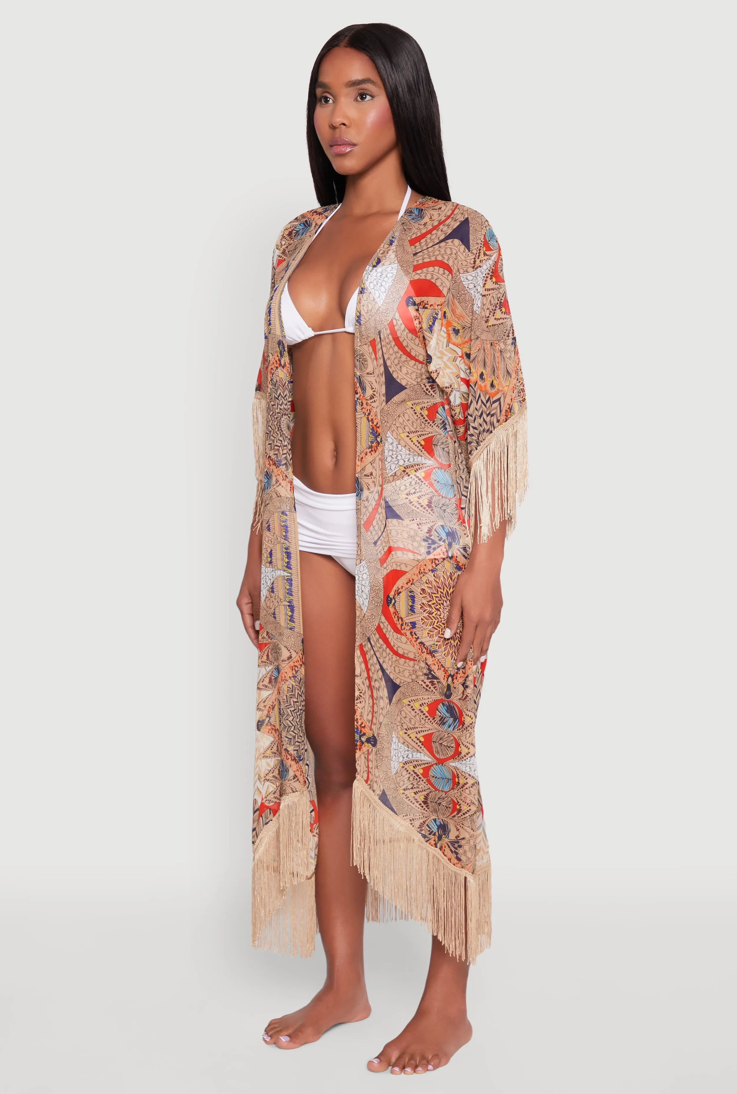 Printed Pattern Fringe Kimono Cover Up sold by Rainbow product image thumbnail 3