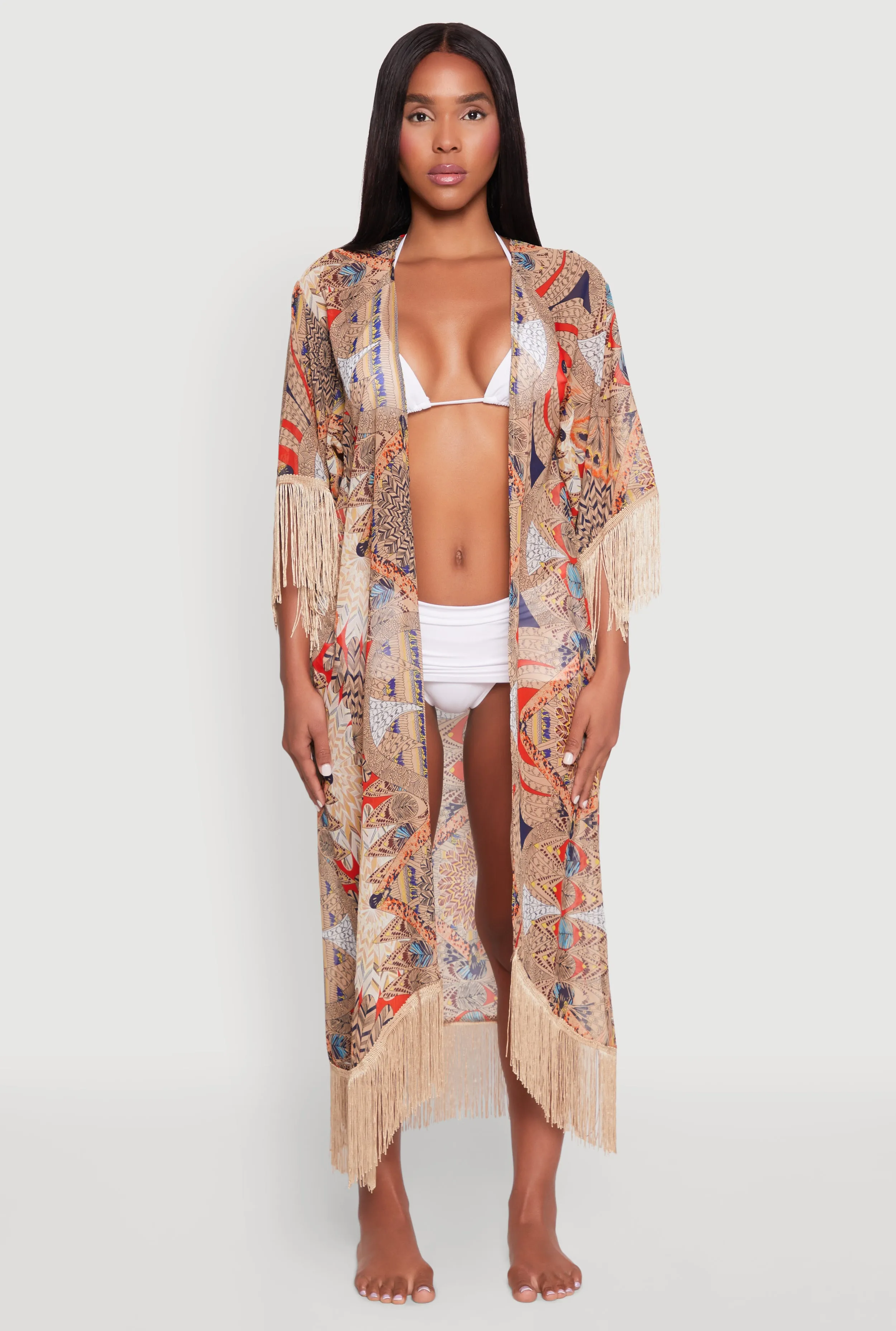 Printed Pattern Fringe Kimono Cover Up sold by Rainbow product image thumbnail 2