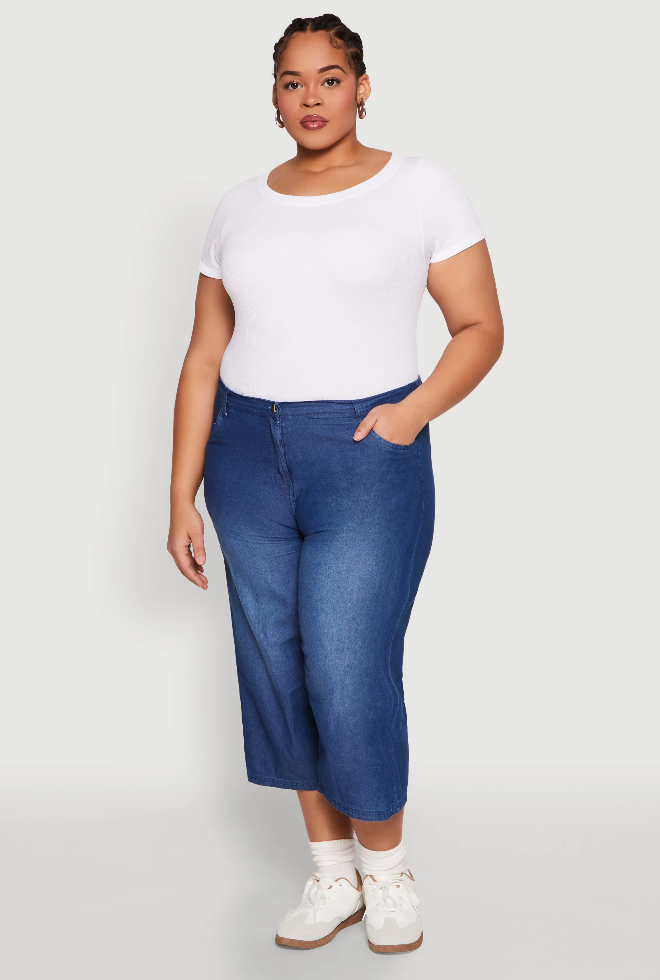 Plus Size Chambray Wide Leg Capri Pants sold by Rainbow product image thumbnail 2