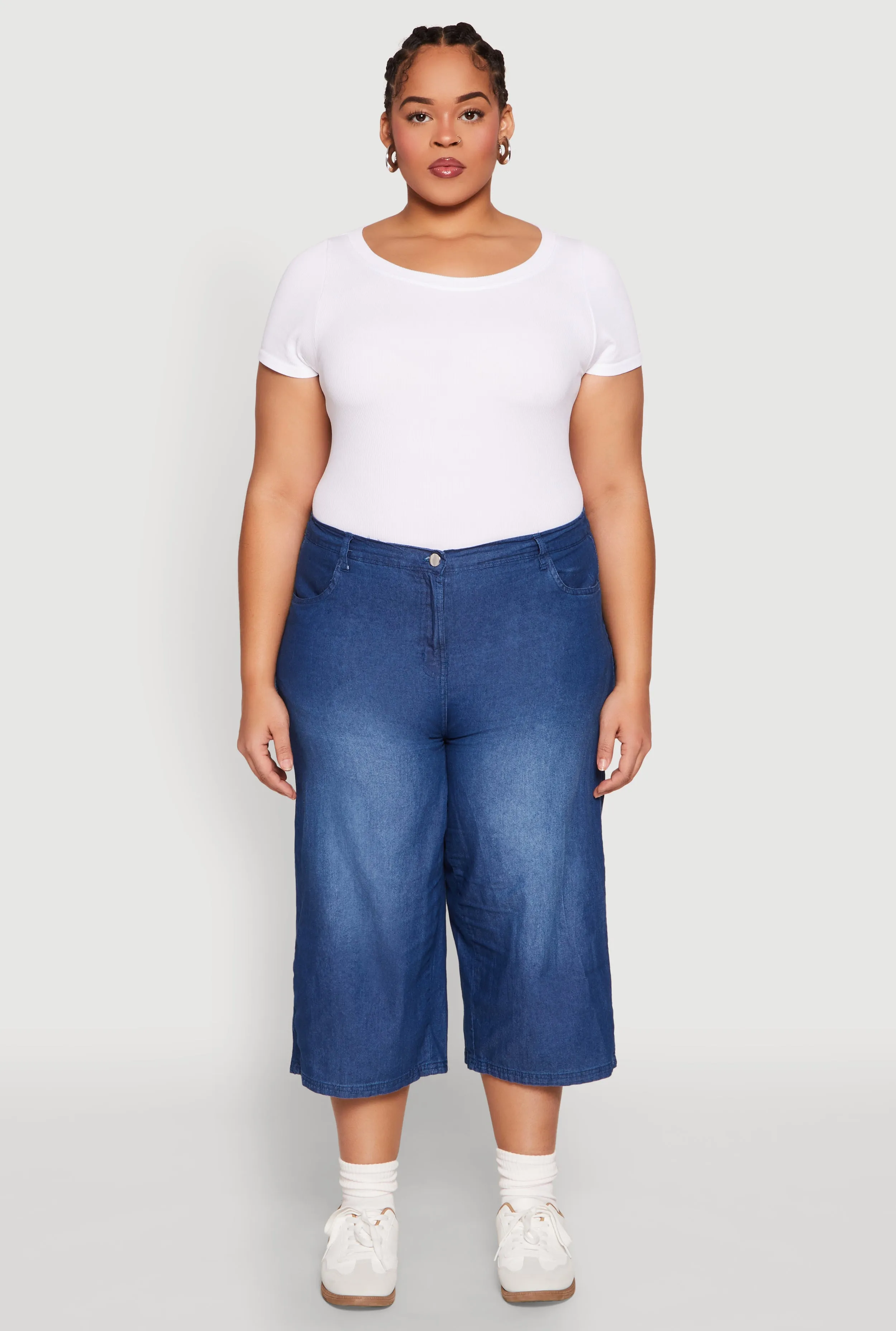 Plus Size Chambray Wide Leg Capri Pants sold by Rainbow