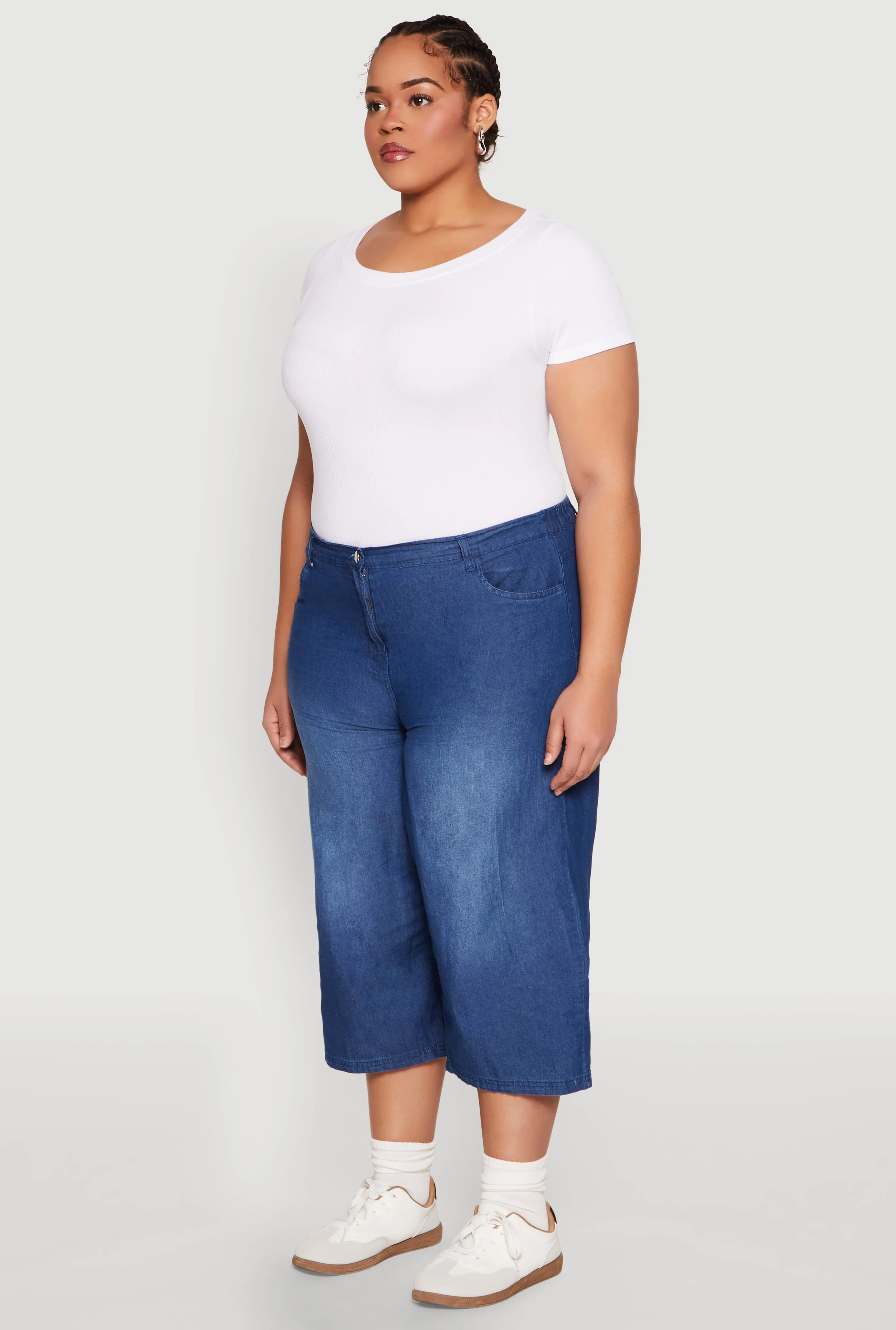 Plus Size Chambray Wide Leg Capri Pants sold by Rainbow product image thumbnail 3