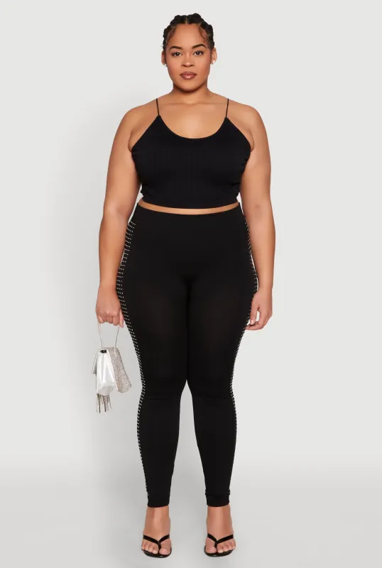 Plus Size Rhinestone Studded Seamless Leggings sold by Rainbow