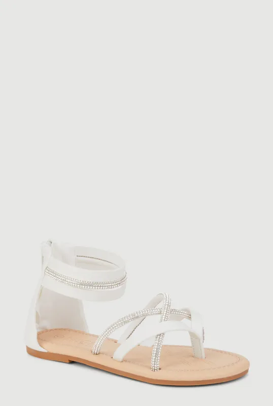 Girls Rhinestone Strappy Zip Back Thong Sandals sold by Rainbow