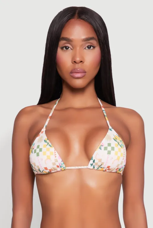Tropical Print Tie Back Bikini Top sold by Rainbow
