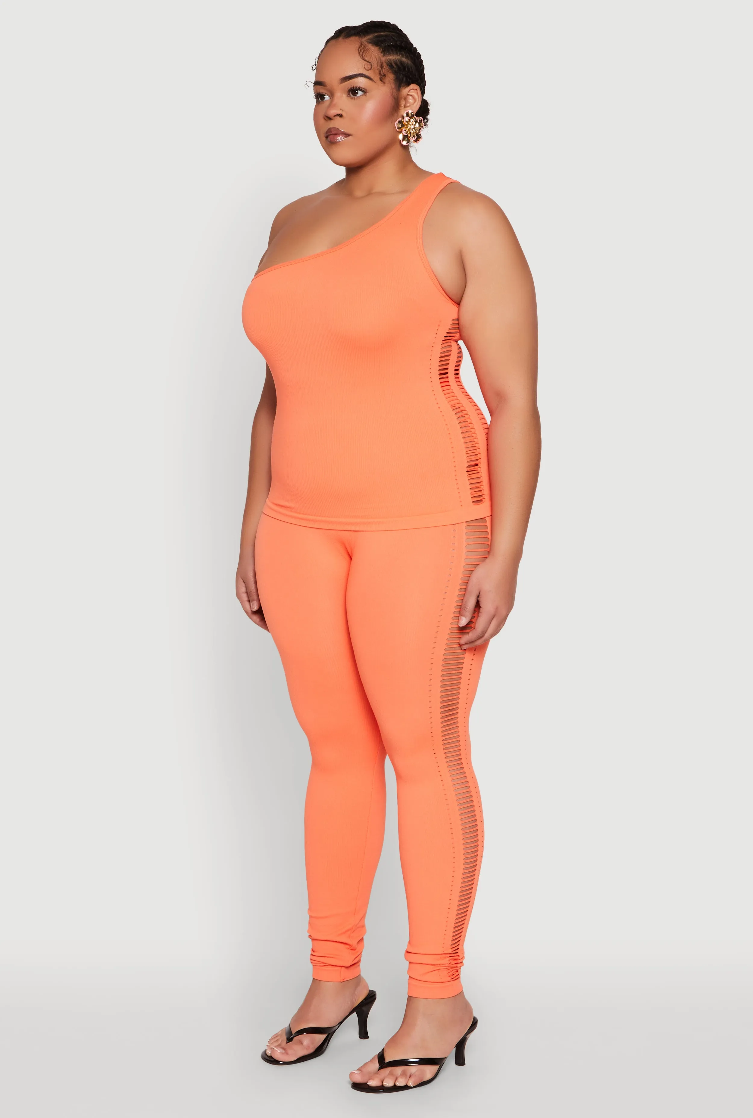 Plus Size Laser Cut Side One Shoulder Top sold by Rainbow product image thumbnail 5