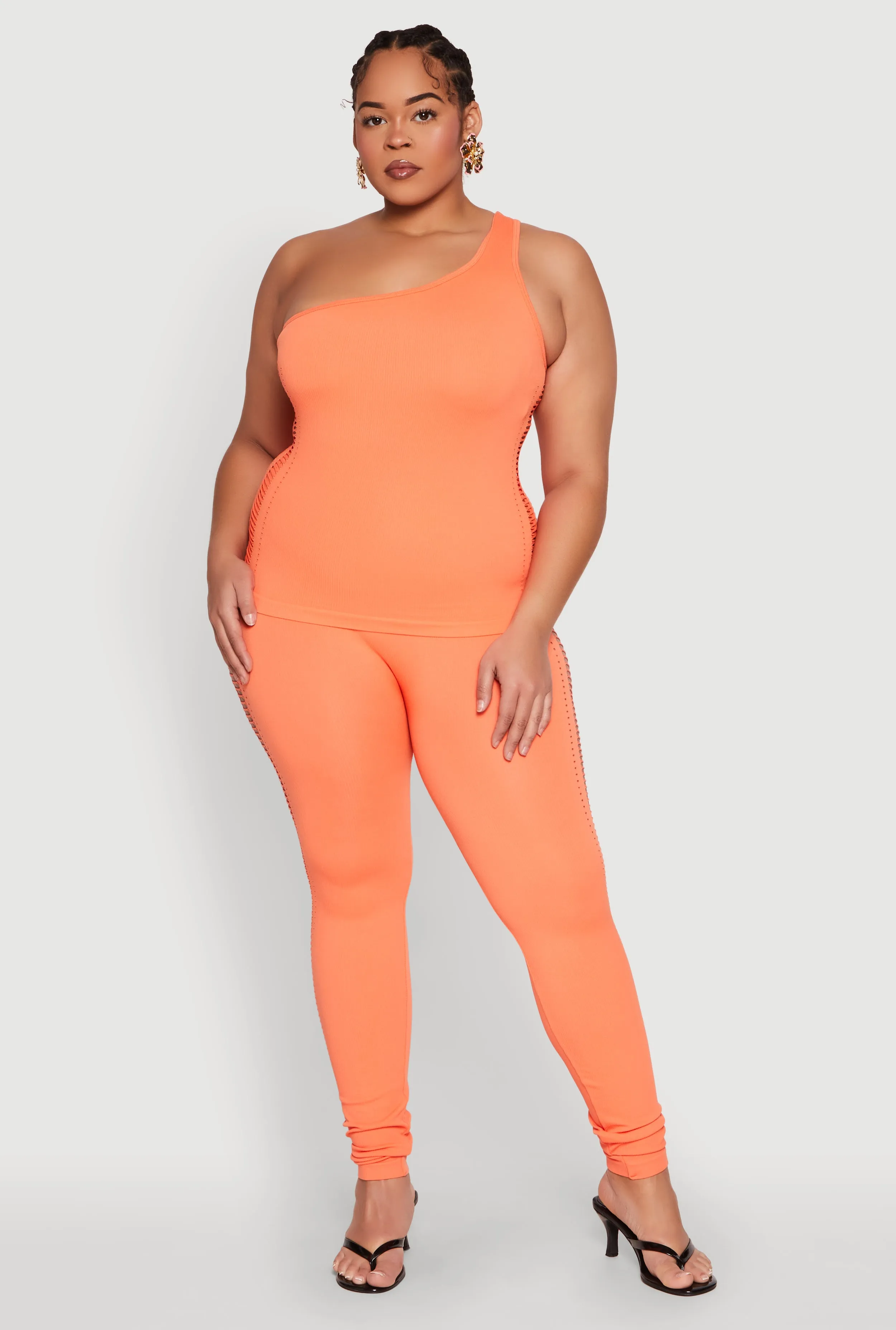 Plus Size Laser Cut Side One Shoulder Top sold by Rainbow product image thumbnail 3