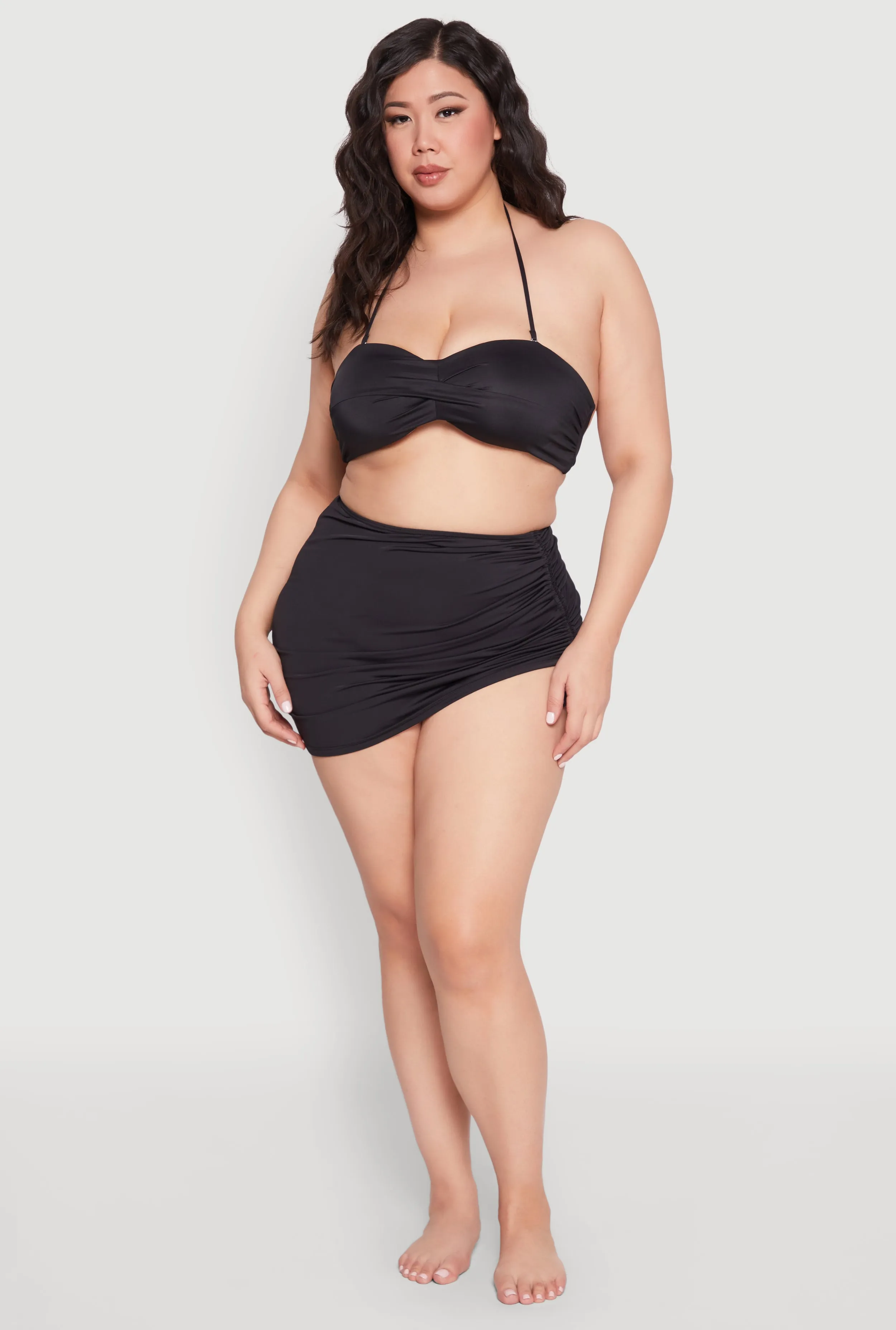 Plus Size Solid Side Ruched Sarong Cover Up sold by Rainbow