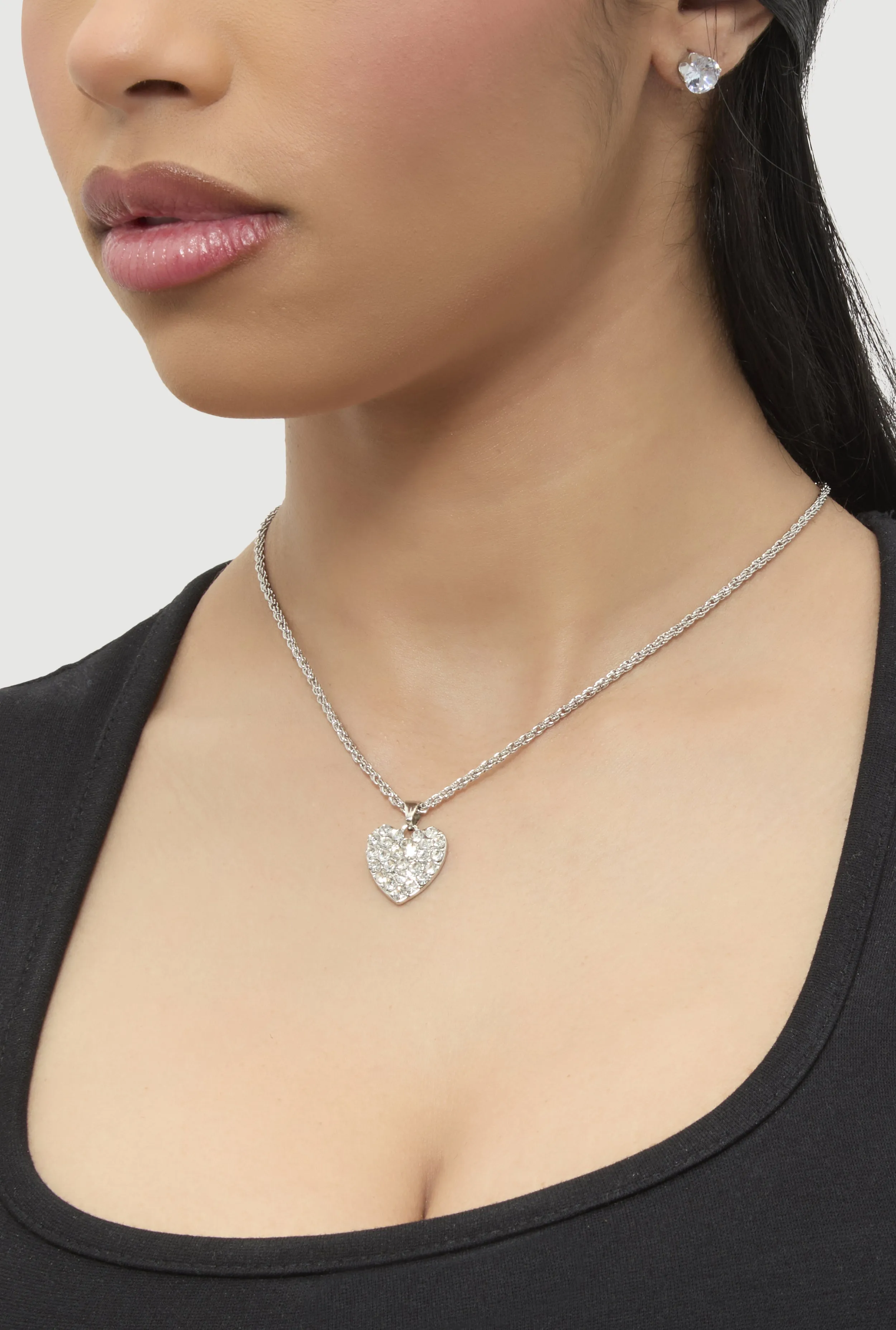 Cubic Zirconia Heart Necklace with Stud Earrings sold by Rainbow product image thumbnail 2