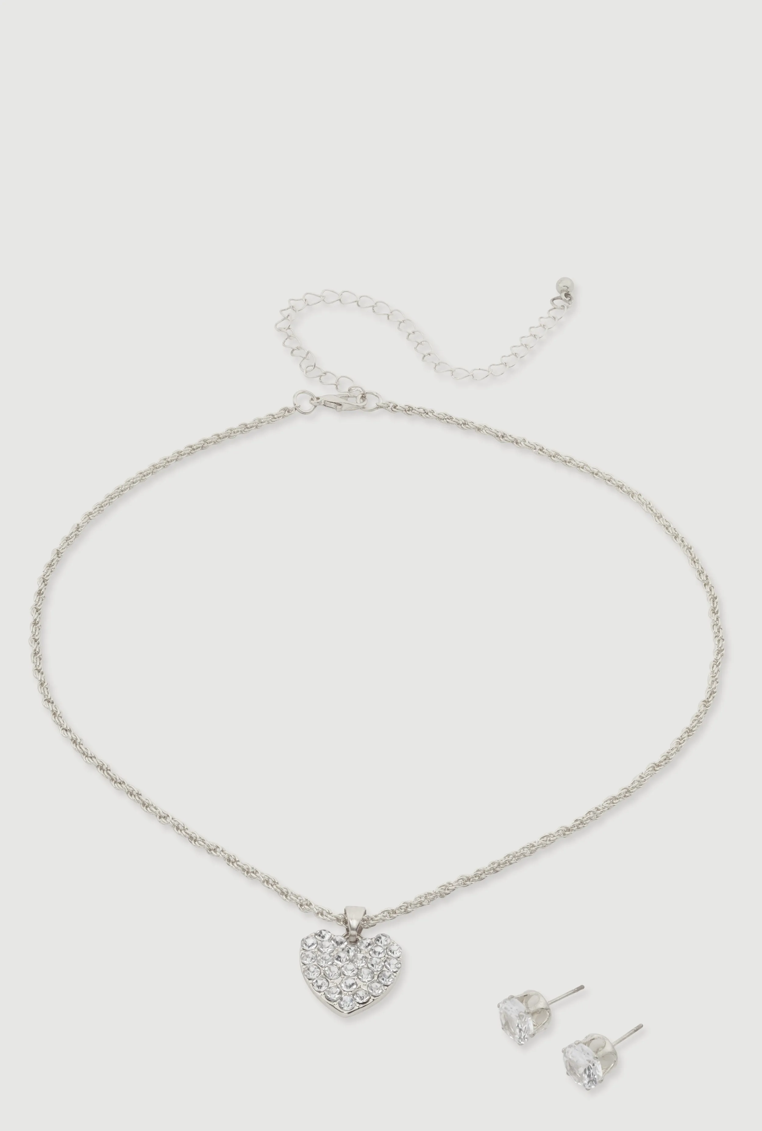 Cubic Zirconia Heart Necklace with Stud Earrings sold by Rainbow
