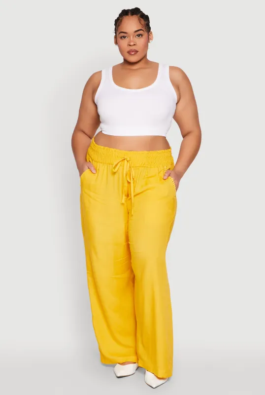 Plus Size Smocked Waist Palazzo Pants sold by Rainbow