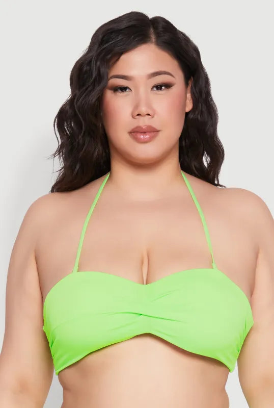 Plus Size Solid Halter Neck Bandeau Bikini Top sold by Rainbow