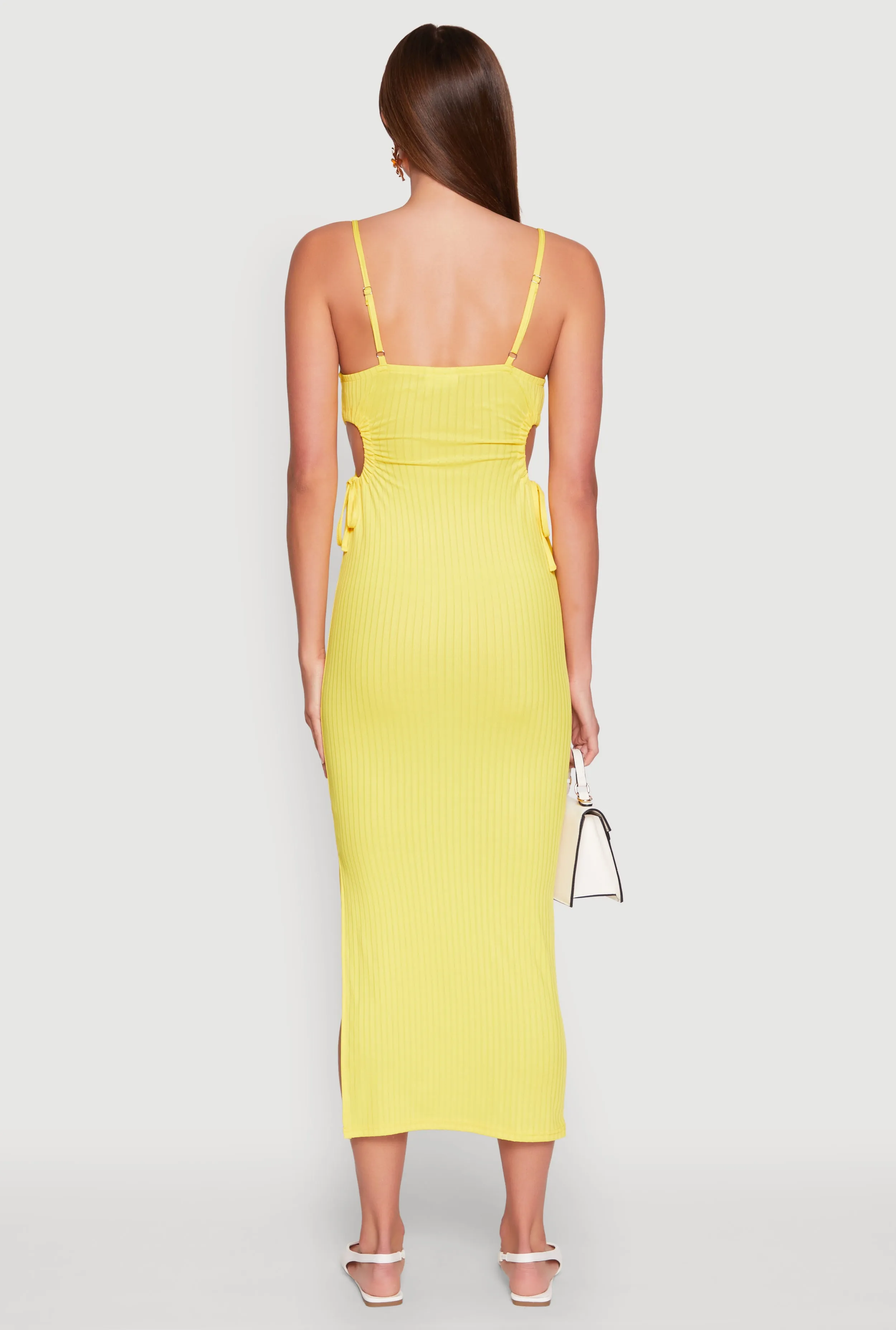 Ribbed Knit Drawstring Cut Out Side Cami Dress sold by Rainbow product image thumbnail 5