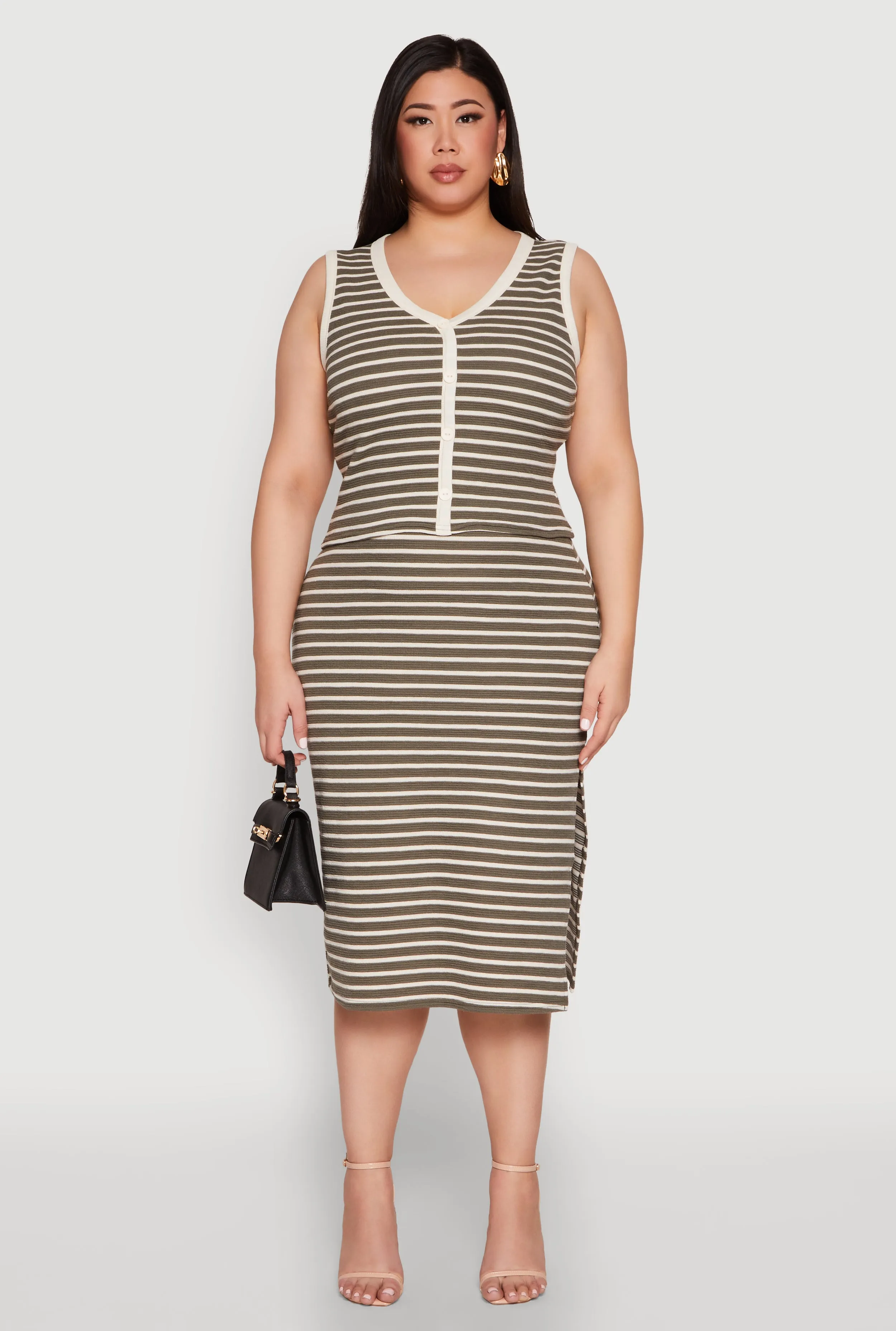 Plus Size Textured Knit Striped Midi Skirt sold by Rainbow