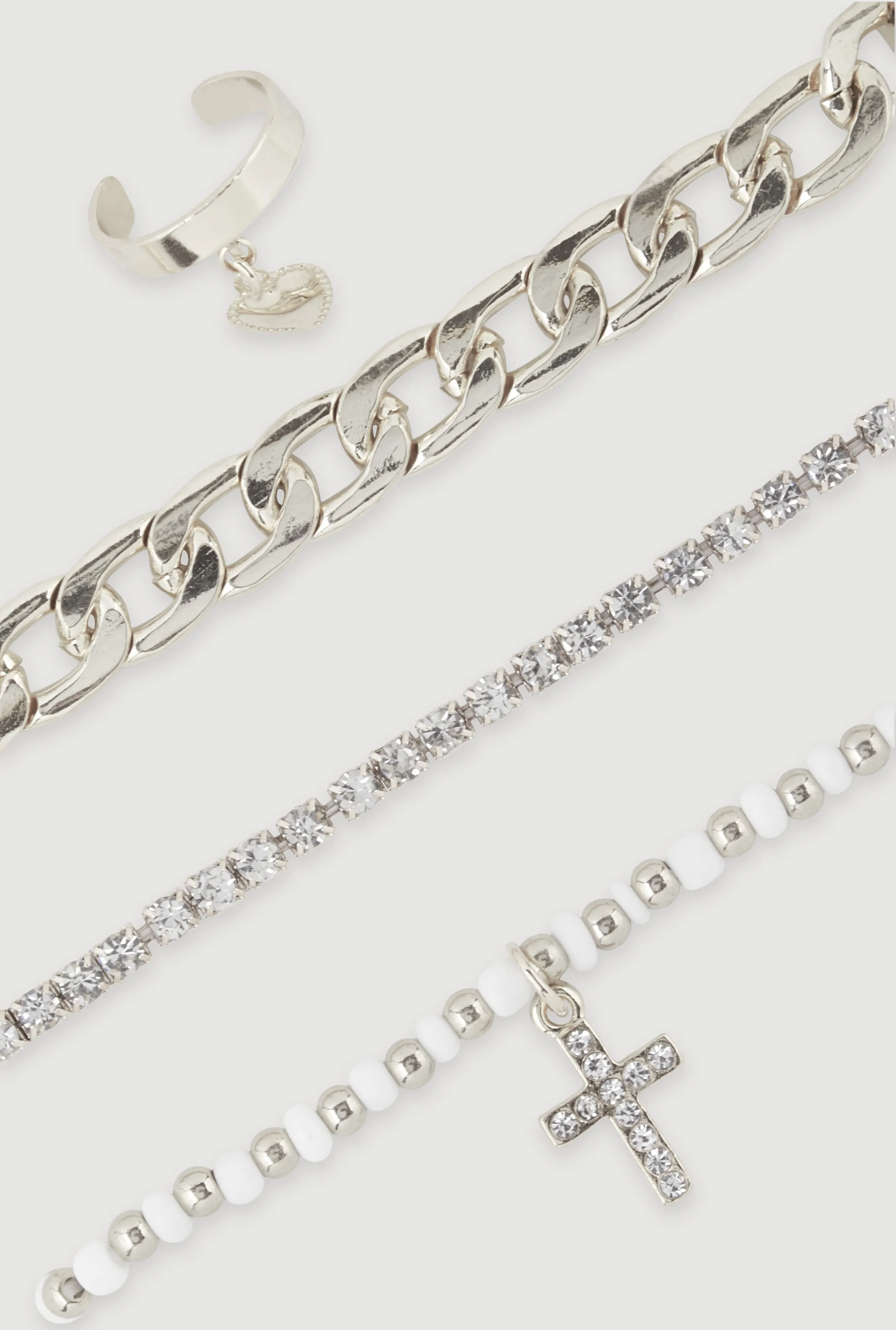 Cubic Zirconia Cross Chain Anklet Trio with Toe Ring sold by Rainbow