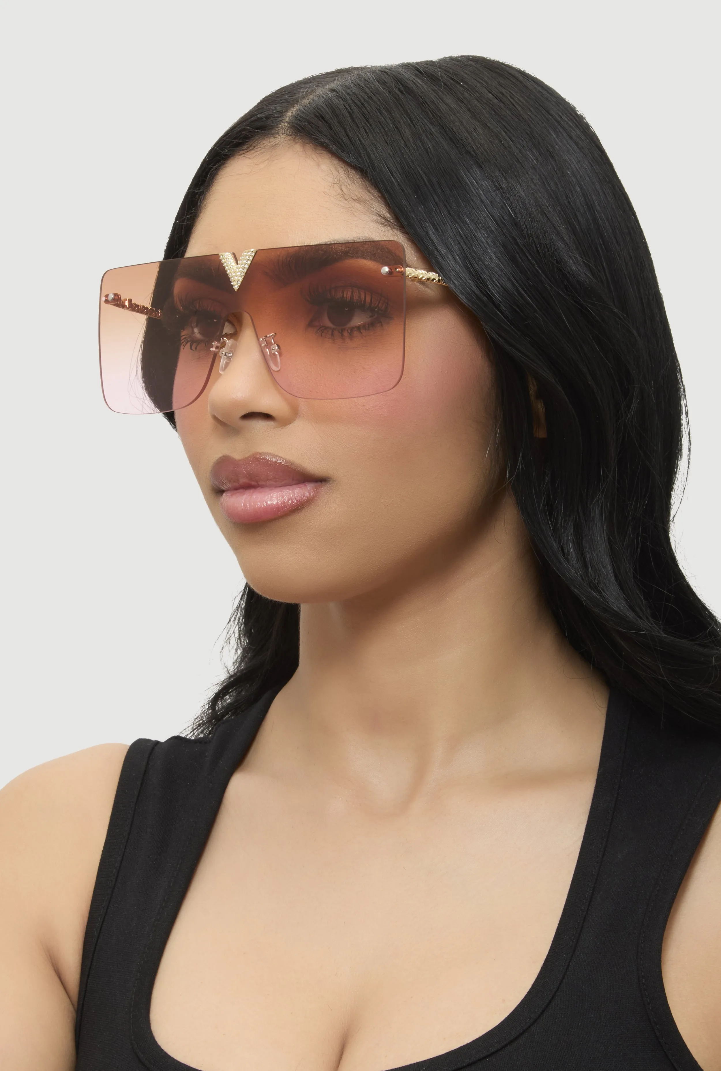 Rhinestone Ombre Lens Shield Sunglasses sold by Rainbow product image thumbnail 2