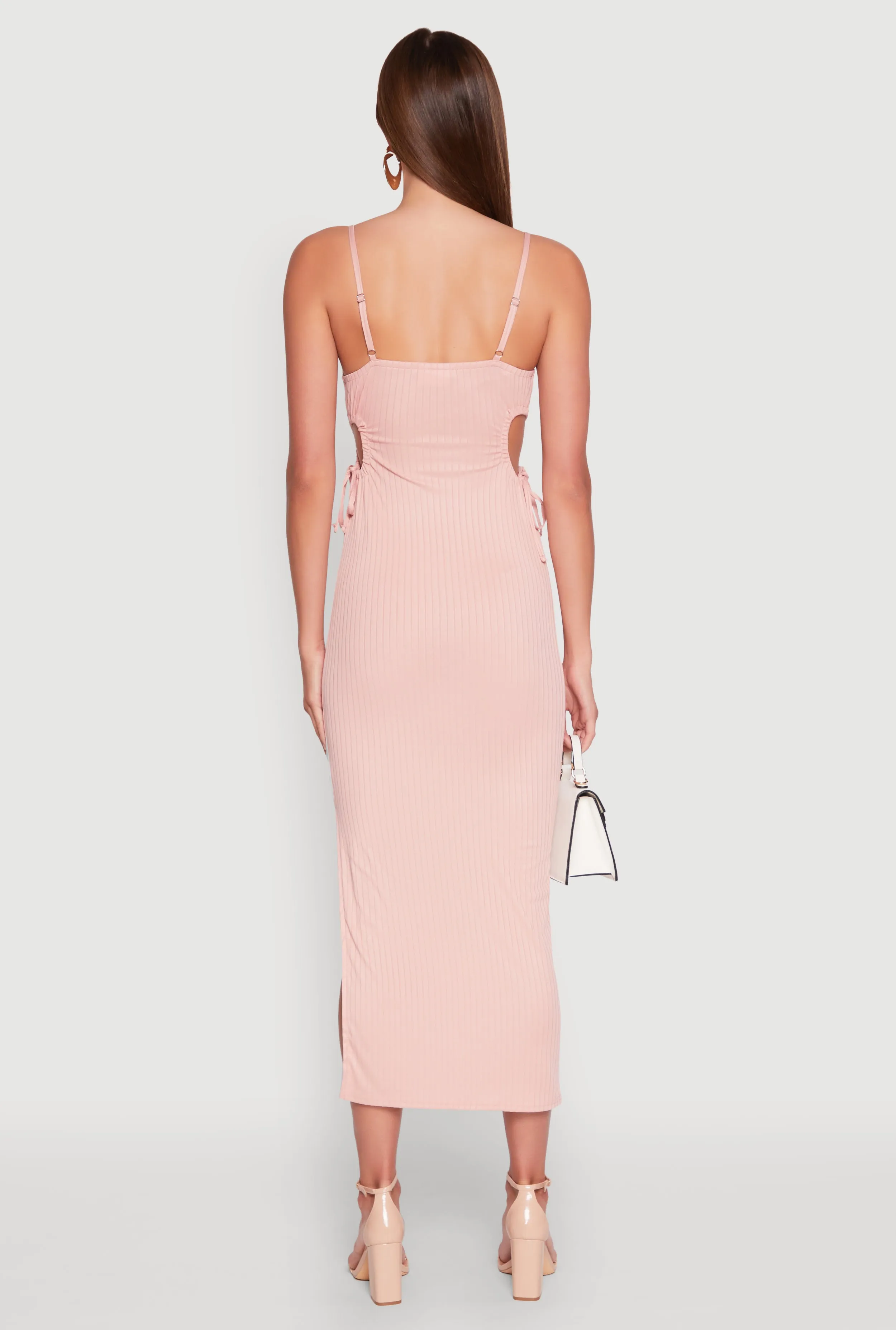 Ribbed Knit Drawstring Cut Out Side Cami Dress sold by Rainbow product image thumbnail 5