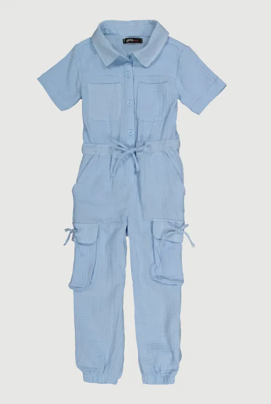Little Girls Gauze Knit Cargo Pocket Jumpsuit sold by Rainbow