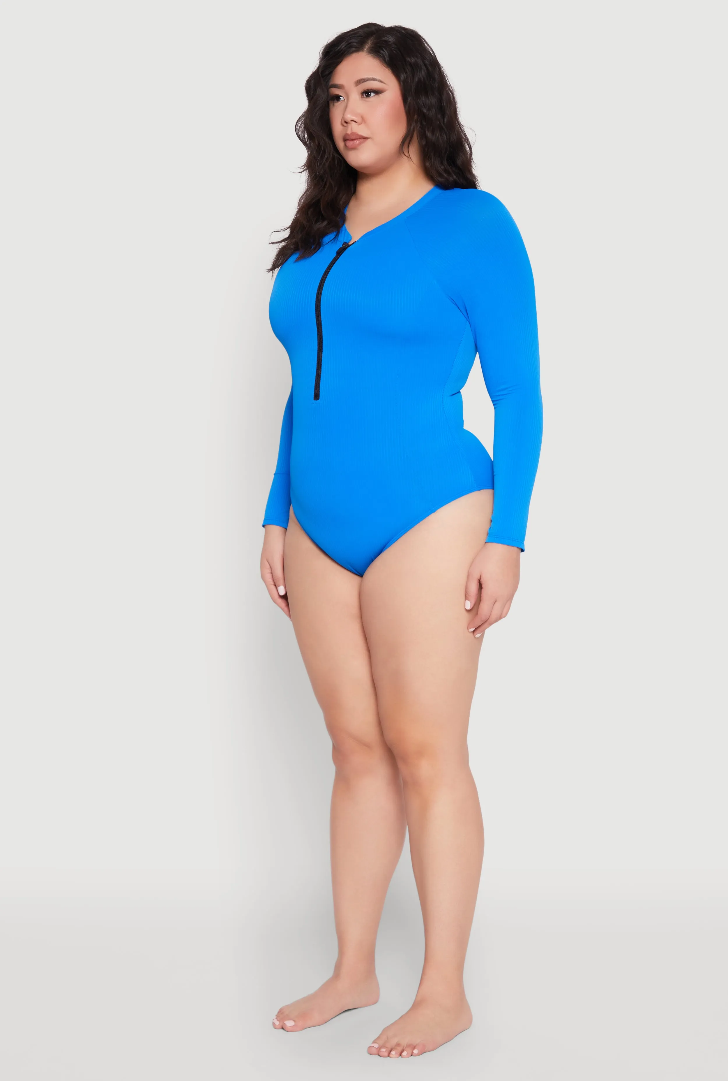 Plus Size Zip Front Rash Guard One Piece Swimsuit sold by Rainbow product image thumbnail 5