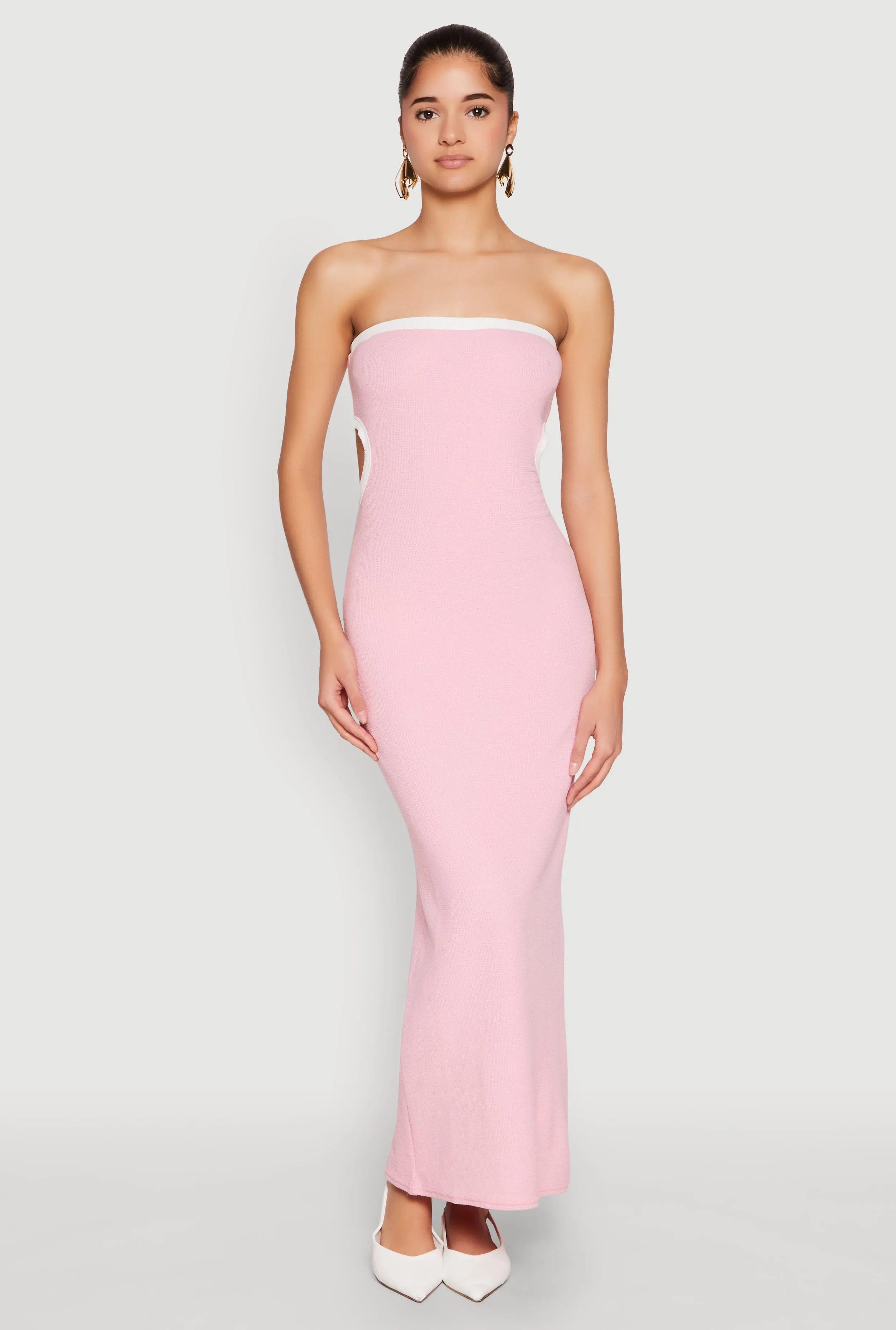 Contrast Trim Cut Out Back Tube Dress sold by Rainbow