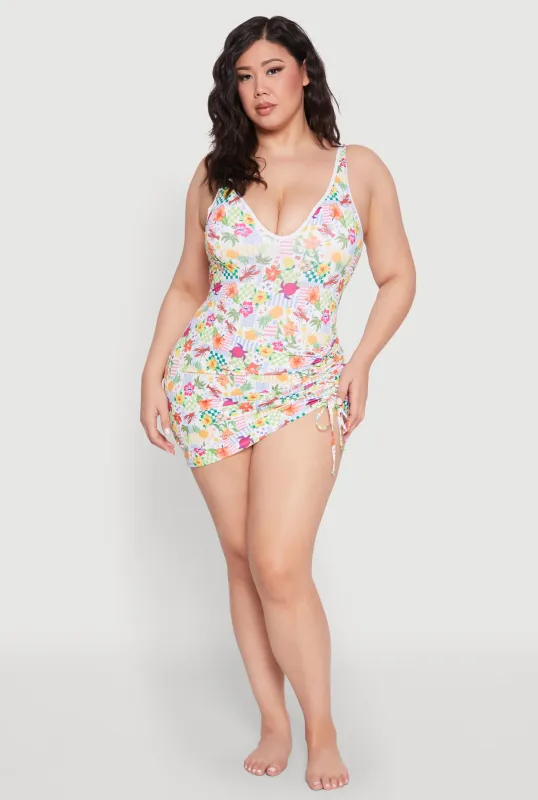 Plus Size Turtle Tropical Floral Print Sarong Cover Up sold by Rainbow