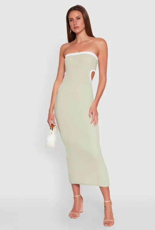 Contrast Trim Cut Out Back Tube Dress sold by Rainbow