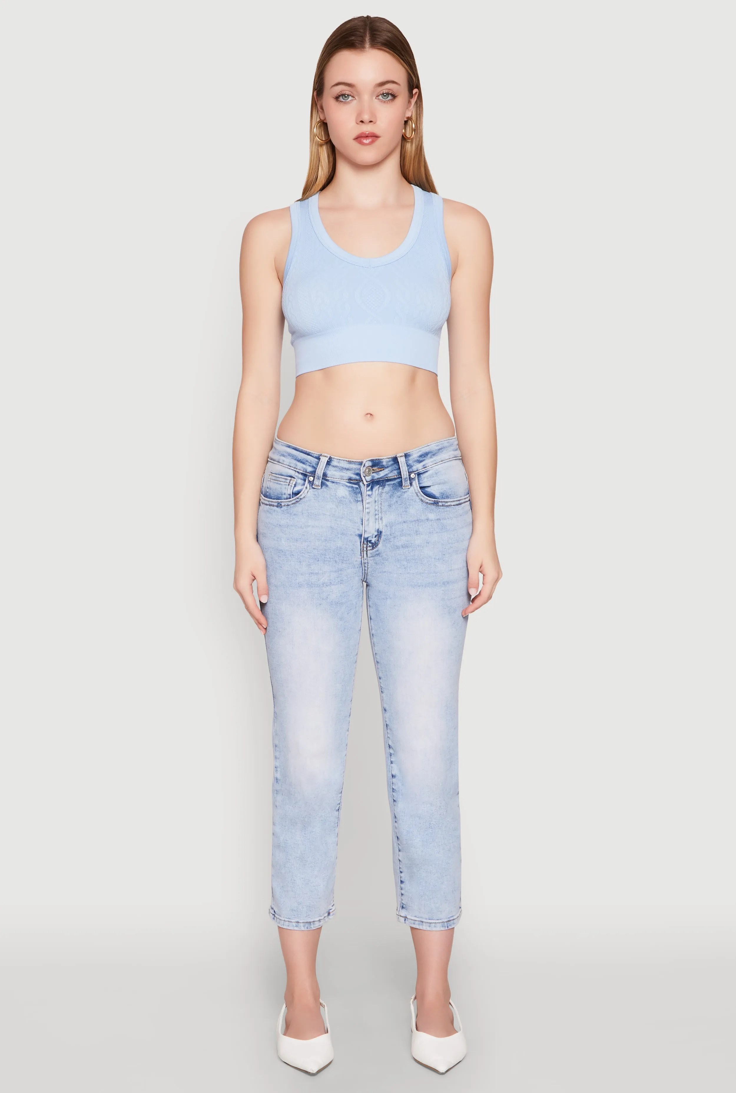 Seamless Scoop Neck Cable Knit Crop Top sold by Rainbow