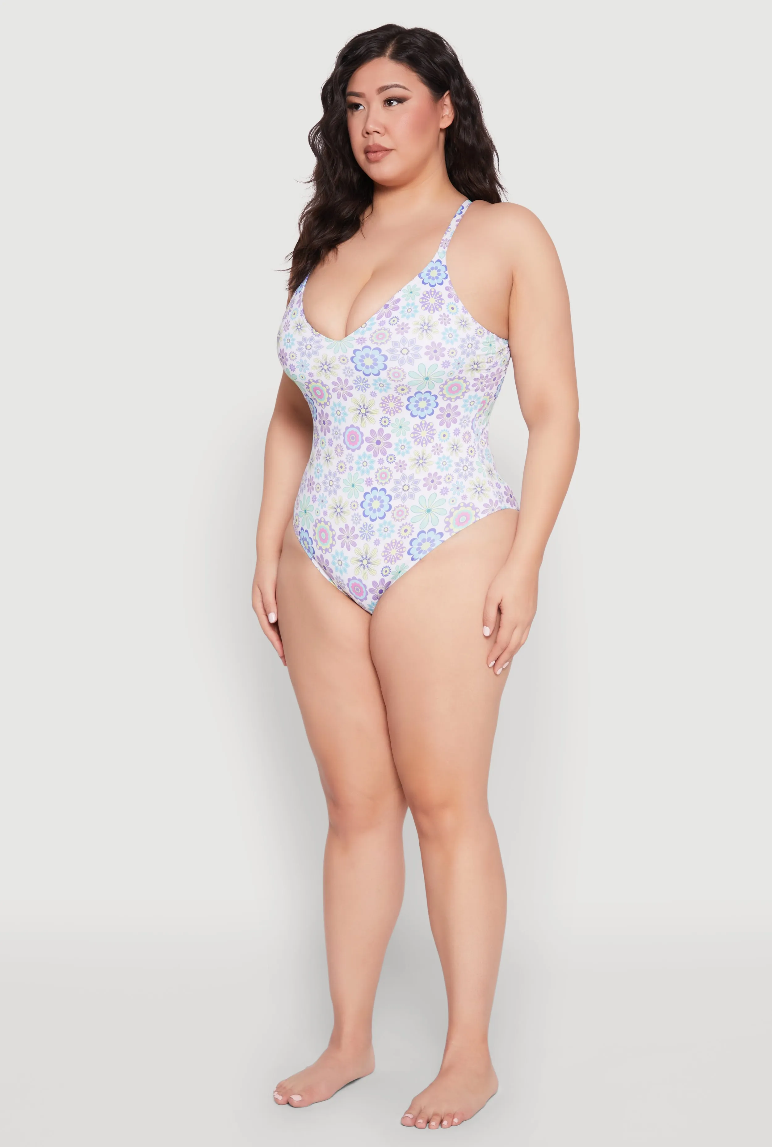 Plus Size Retro Floral V Neck One Piece Swimsuit sold by Rainbow product image thumbnail 5