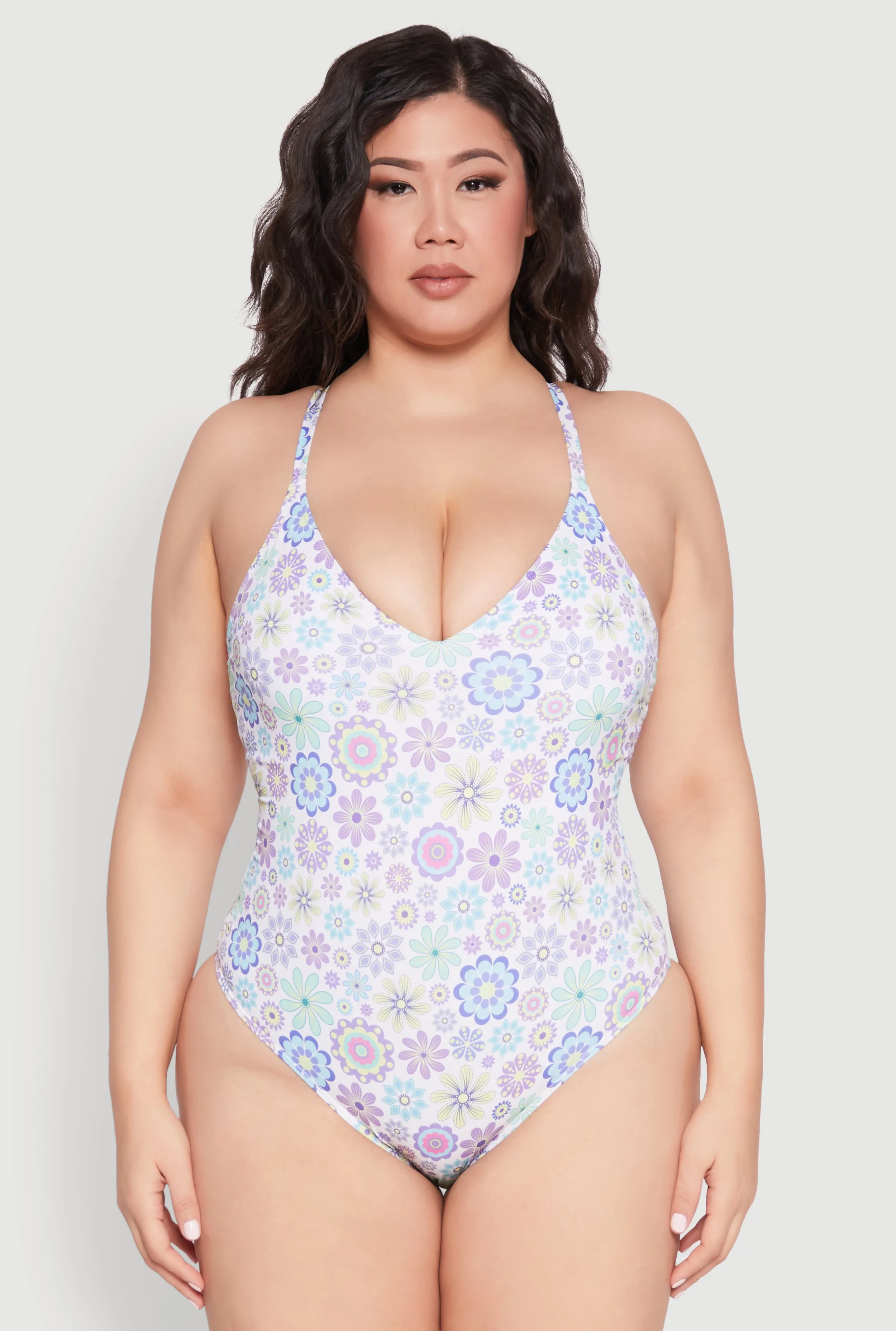 Plus Size Retro Floral V Neck One Piece Swimsuit sold by Rainbow product image thumbnail 2